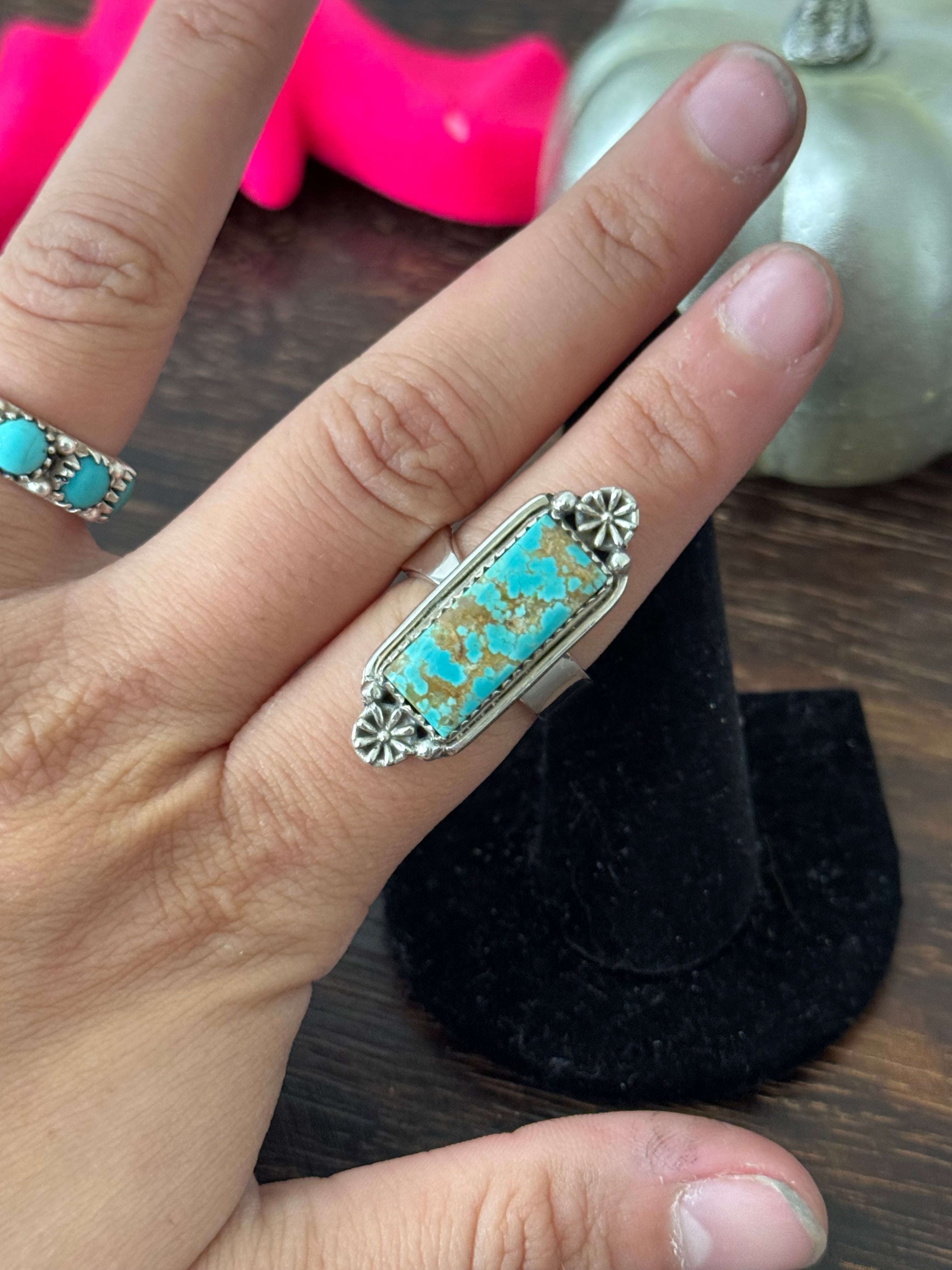 Southwest Handmade Number 8 Turquoise & Sterling Silver Adjustable Ring