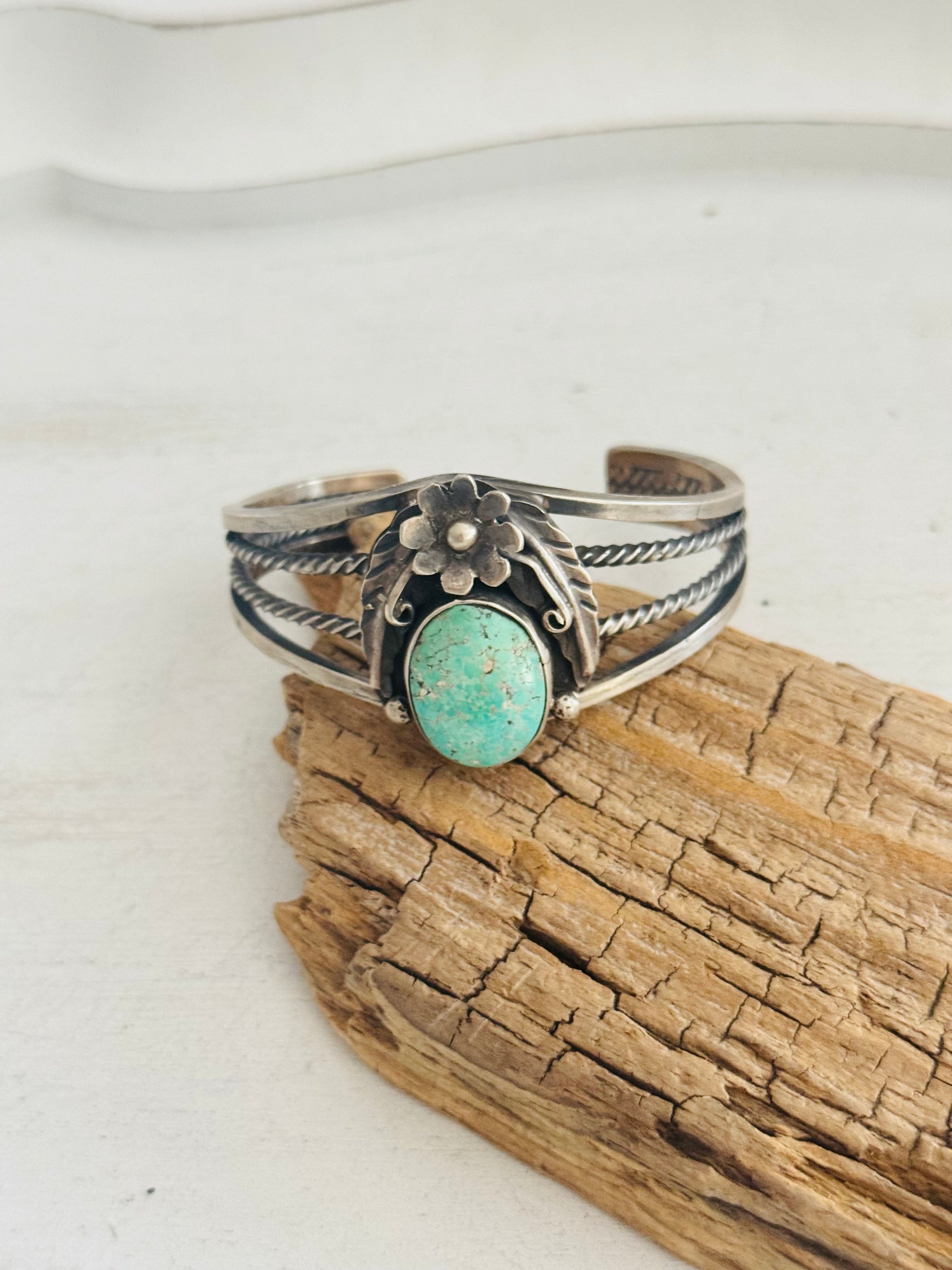 Navajo Made Emerald Valley Turquoise & Sterling Silver Cuff Bracelet