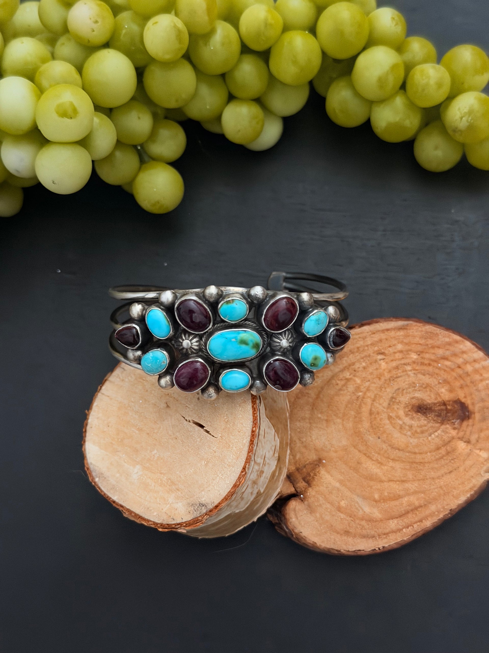 Kathleen Livingston Multi Stone & Sterling Silver Cluster Cuff Bracelet