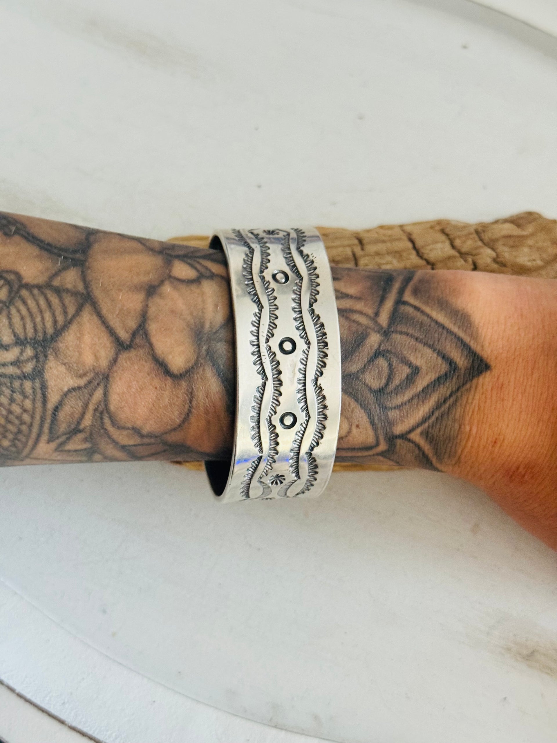Navajo Made Stamped Sterling Silver Cuff Bracelet