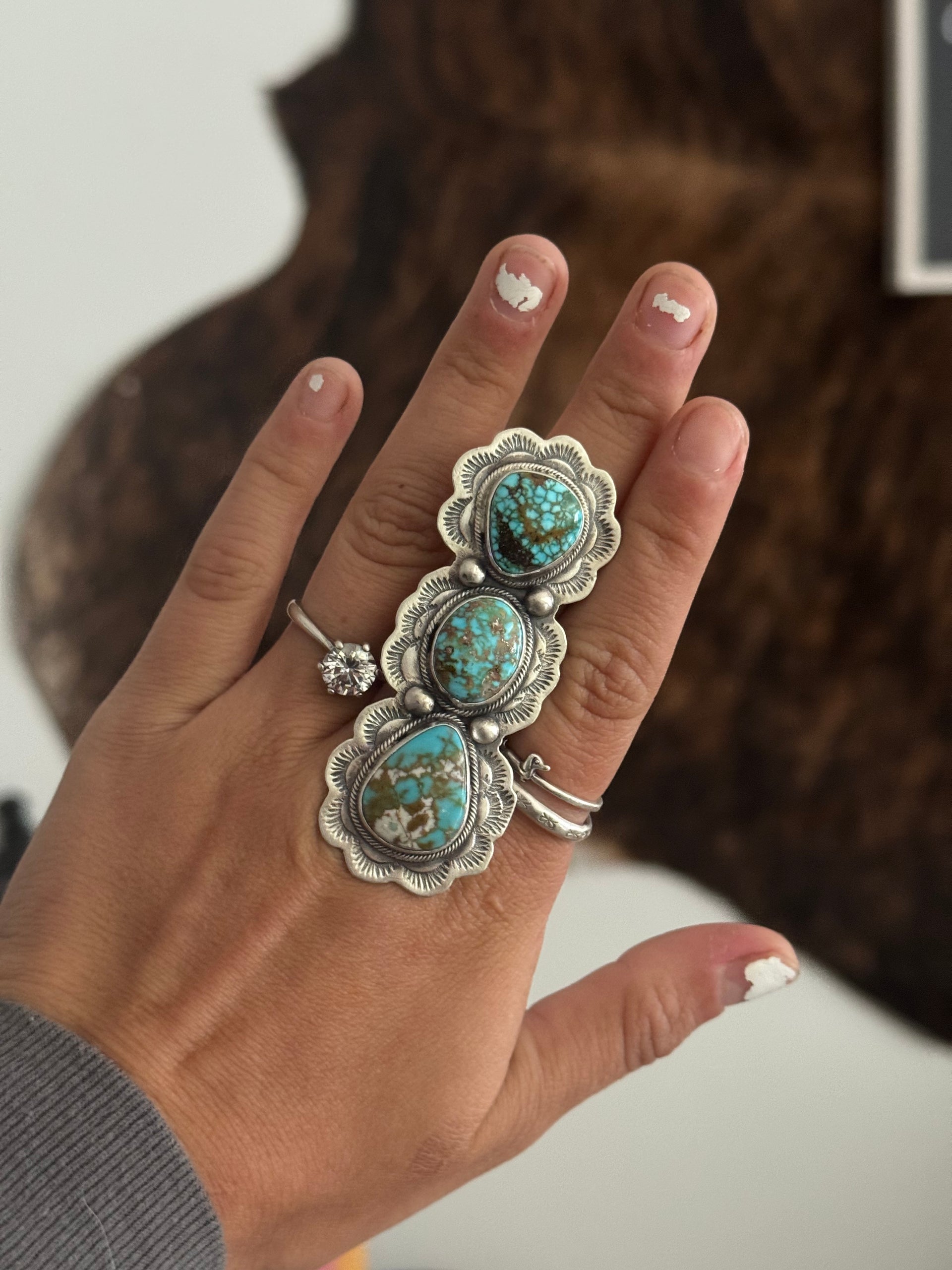 Danny Henio High Grade Kingman Turquoise & Sterling Silver Adjustable Ring