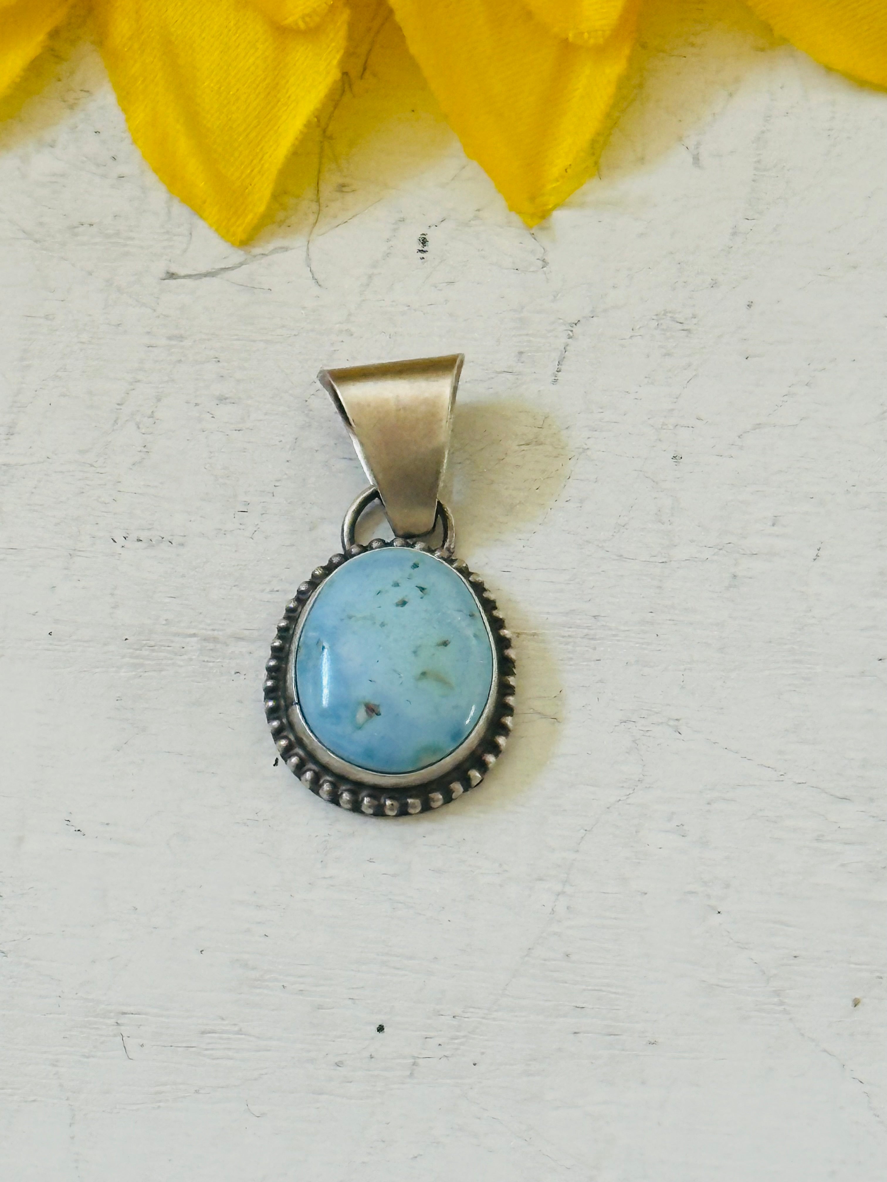 Navajo Made Golden Hills Turquoise & Sterling Silver Pendant