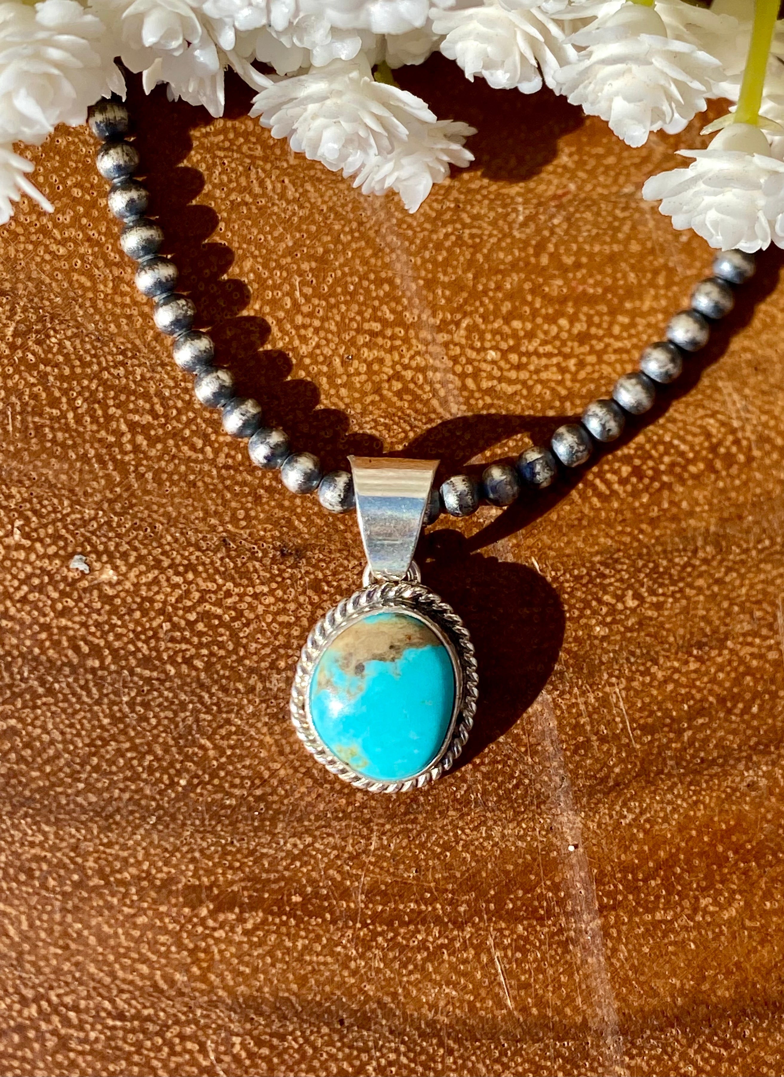 Navajo Made Kingman Turquoise & Sterling Silver PENDANT ONLY