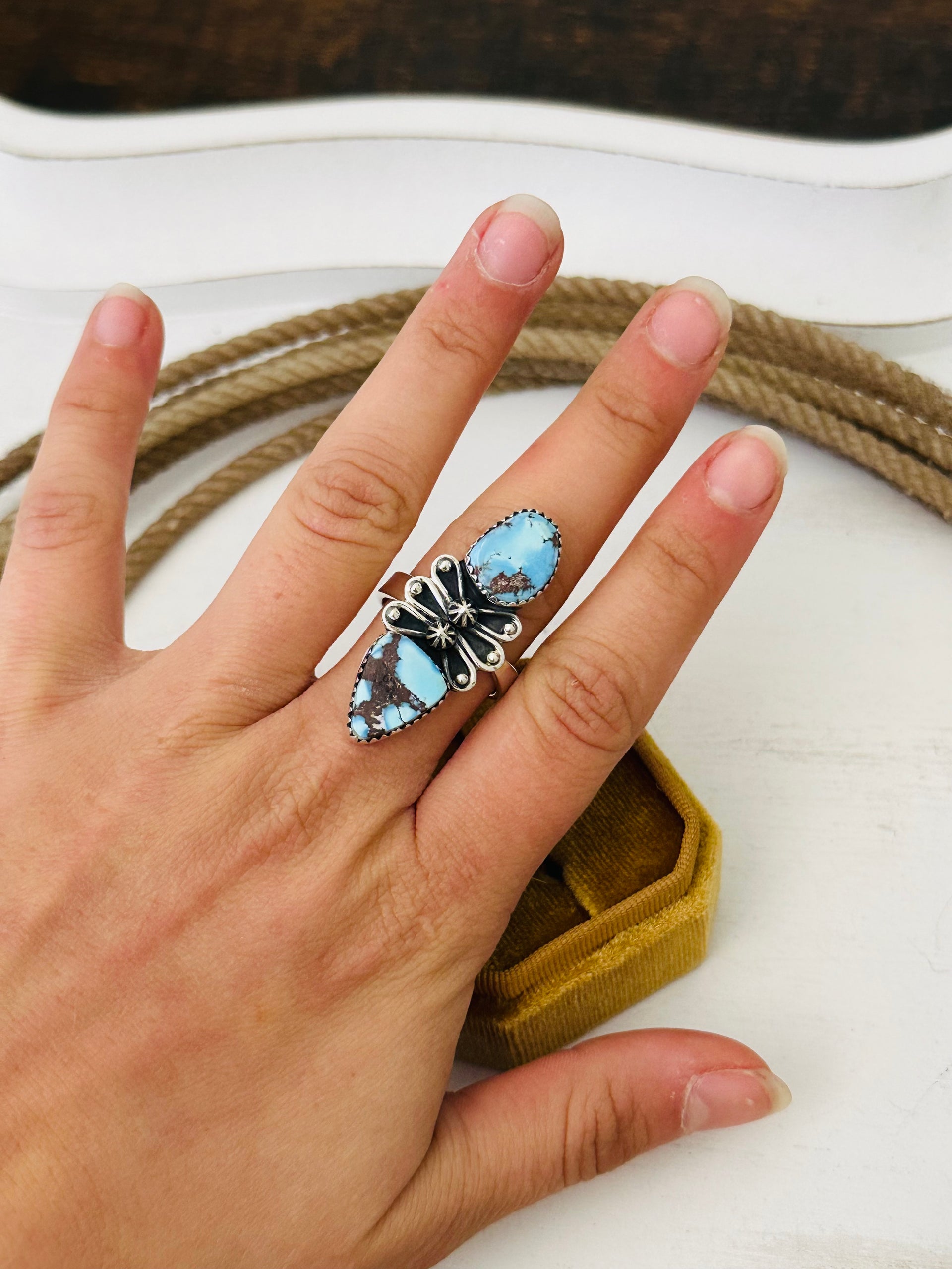 Southwest Handmade Golden Hills Turquoise & Sterling Silver Adjustable Ring