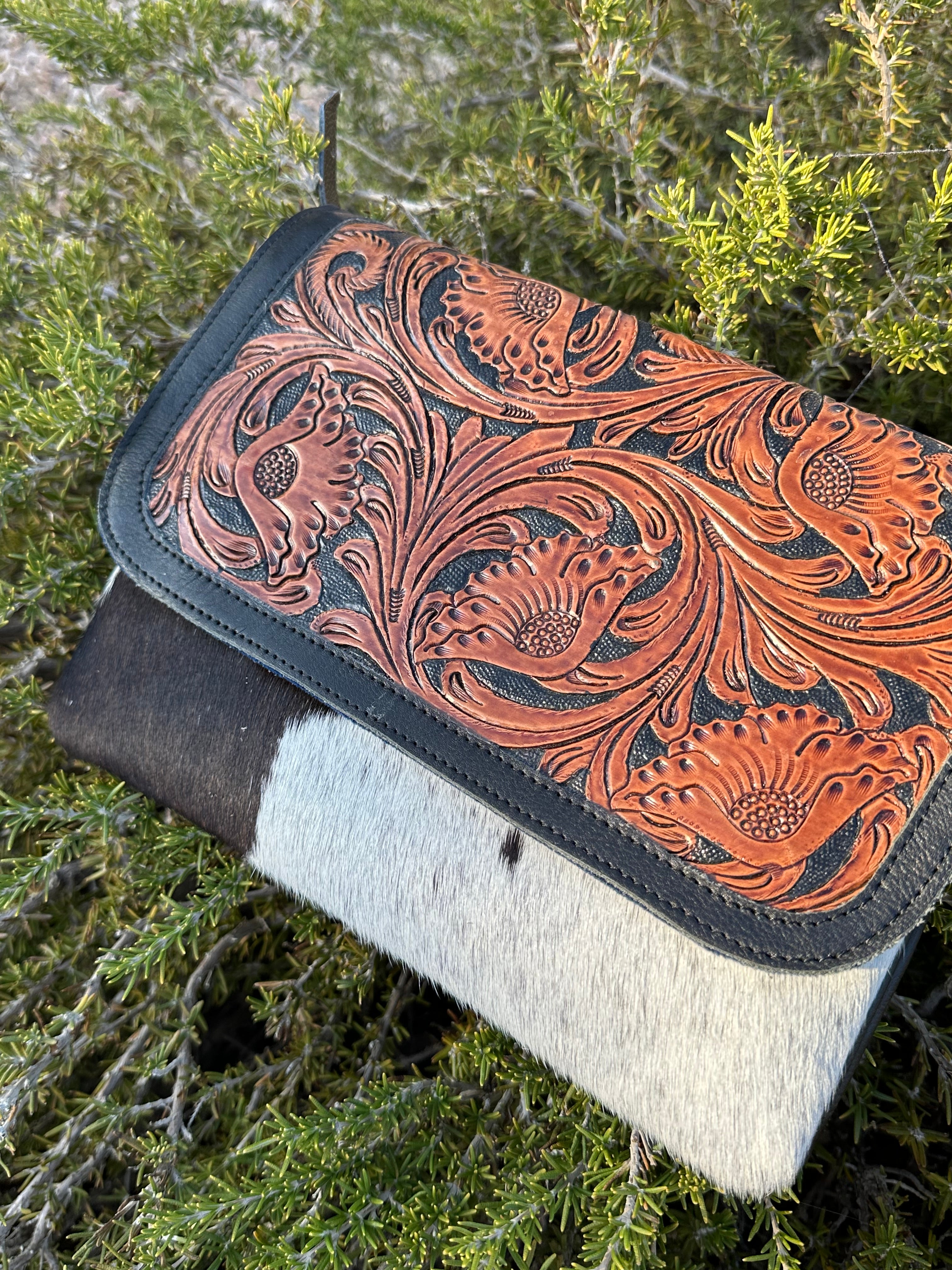 Genuine Tooled Leather & Cowhide Purse