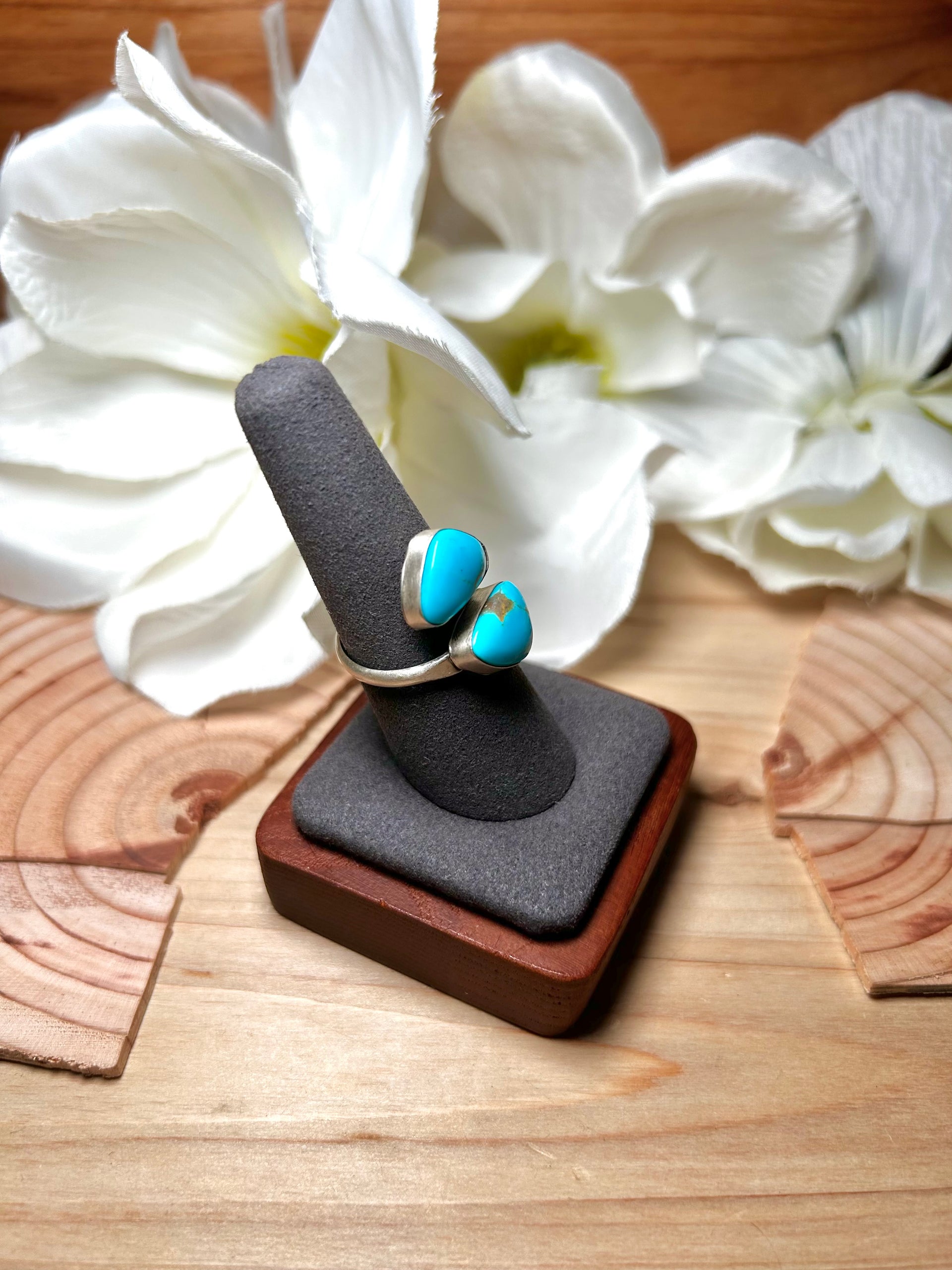 Navajo Made Kingman Turquoise & Sterling Silver Adjustable Ring