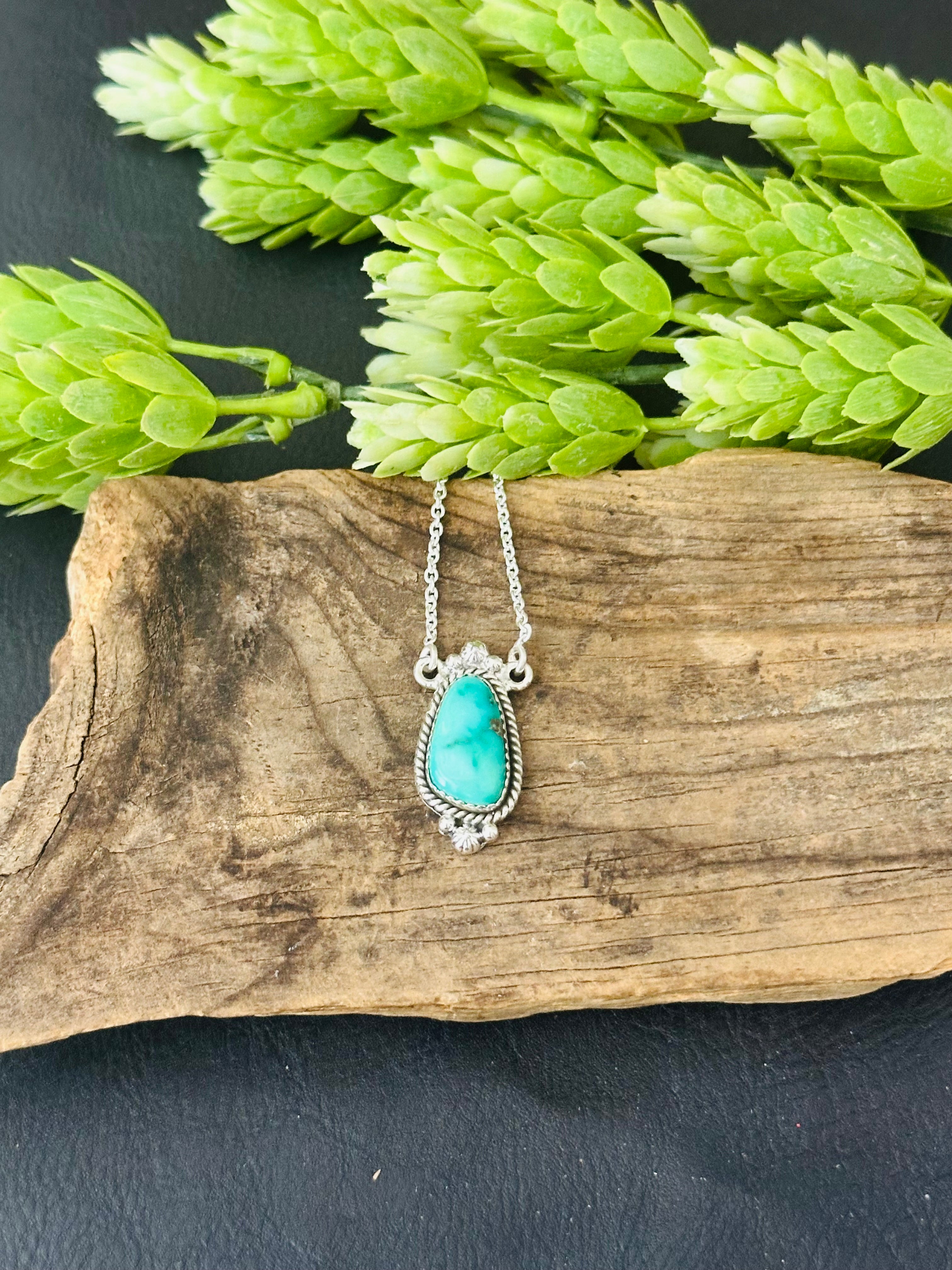 Southwest Handmade Emerald Valley Turquoise & Sterling Silver Necklace