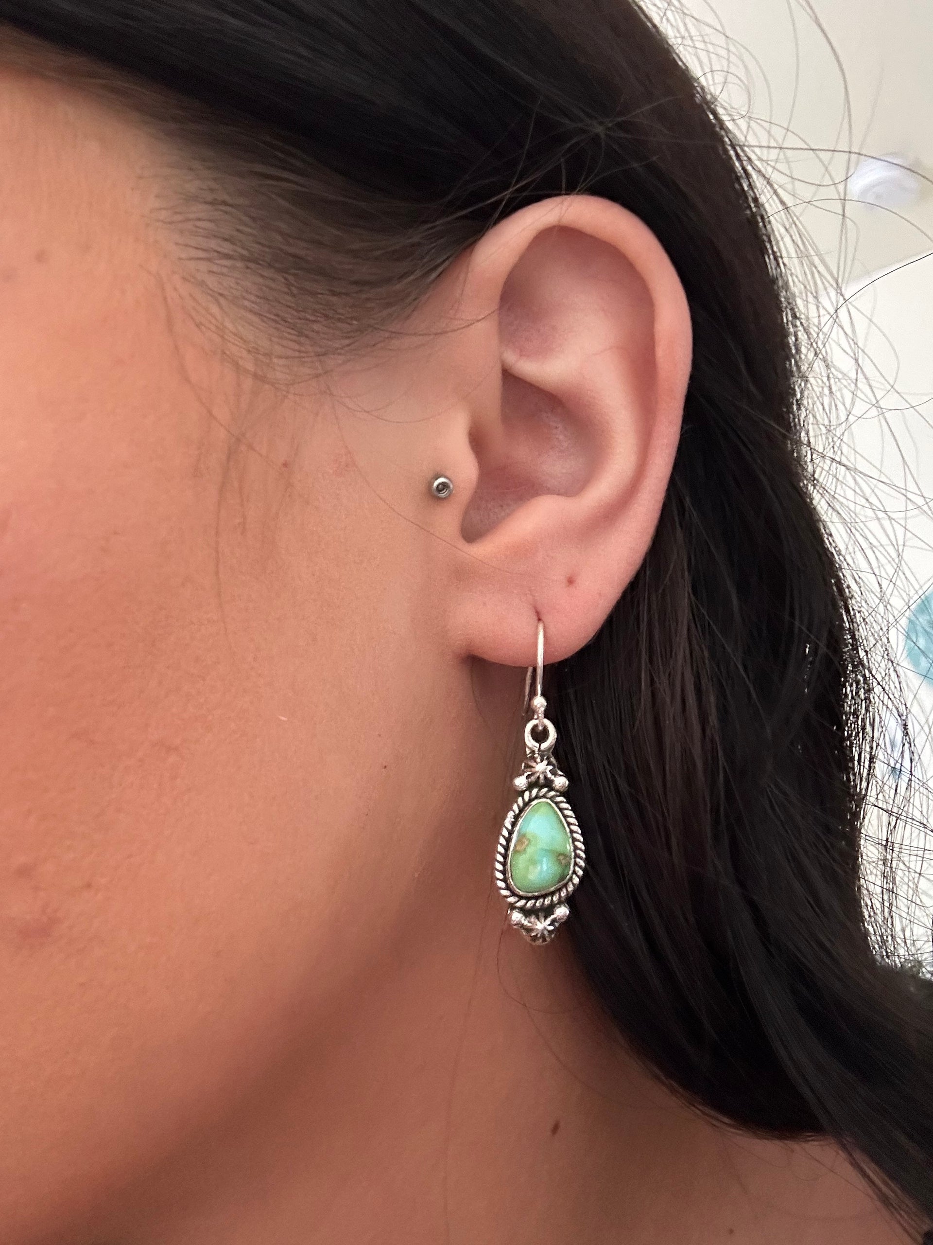 Southwest Handmade Sonoran Gold Turquoise & Sterling Silver Dangle Earrings