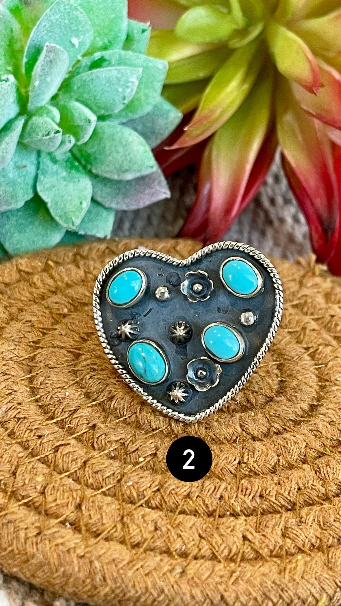 Southwest Handmade Kingman Turquoise & Sterling Silver Adjustable Heart Ring