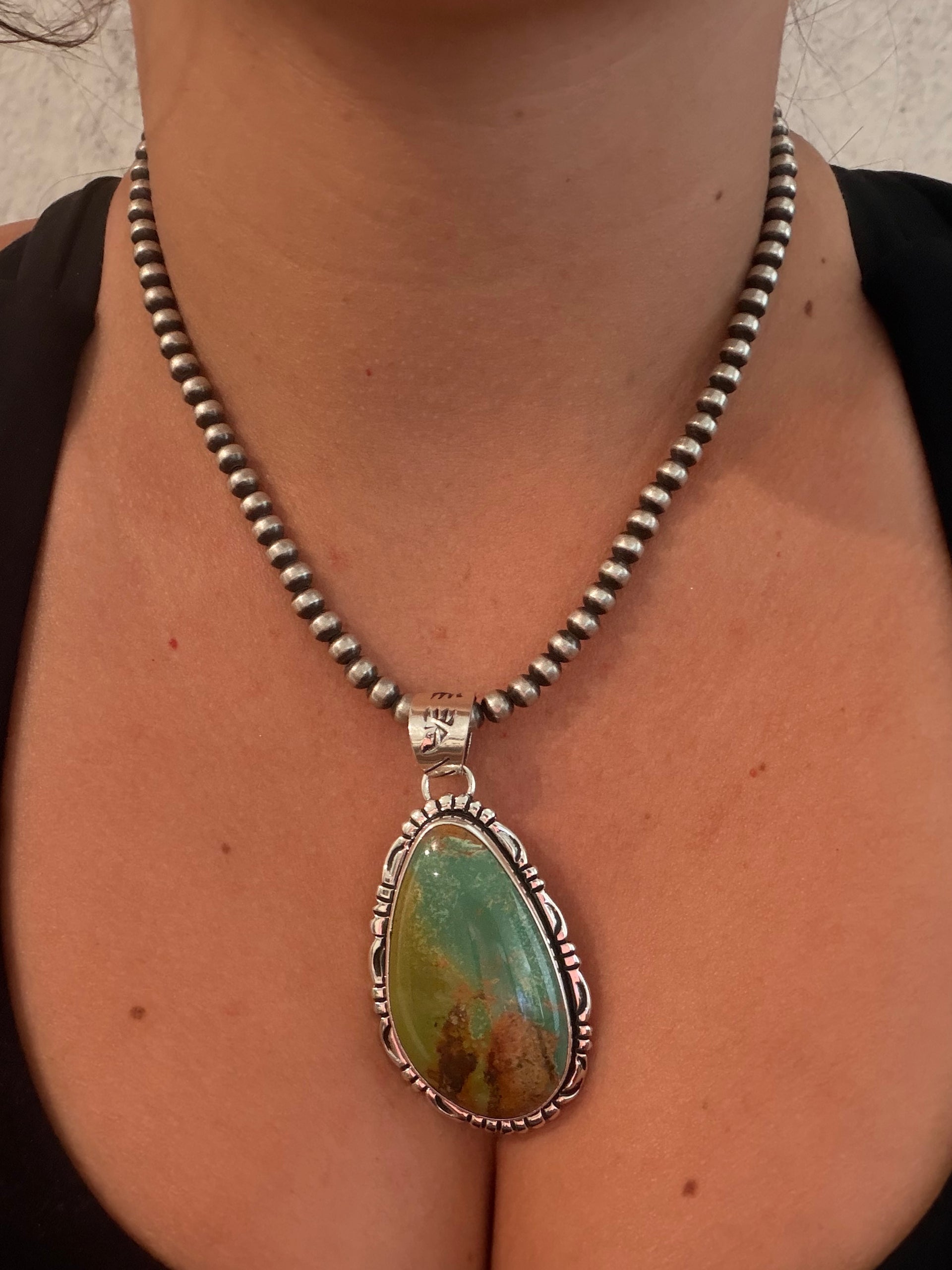 Navajo Made Fox Turquoise & Sterling Silver Pendant
