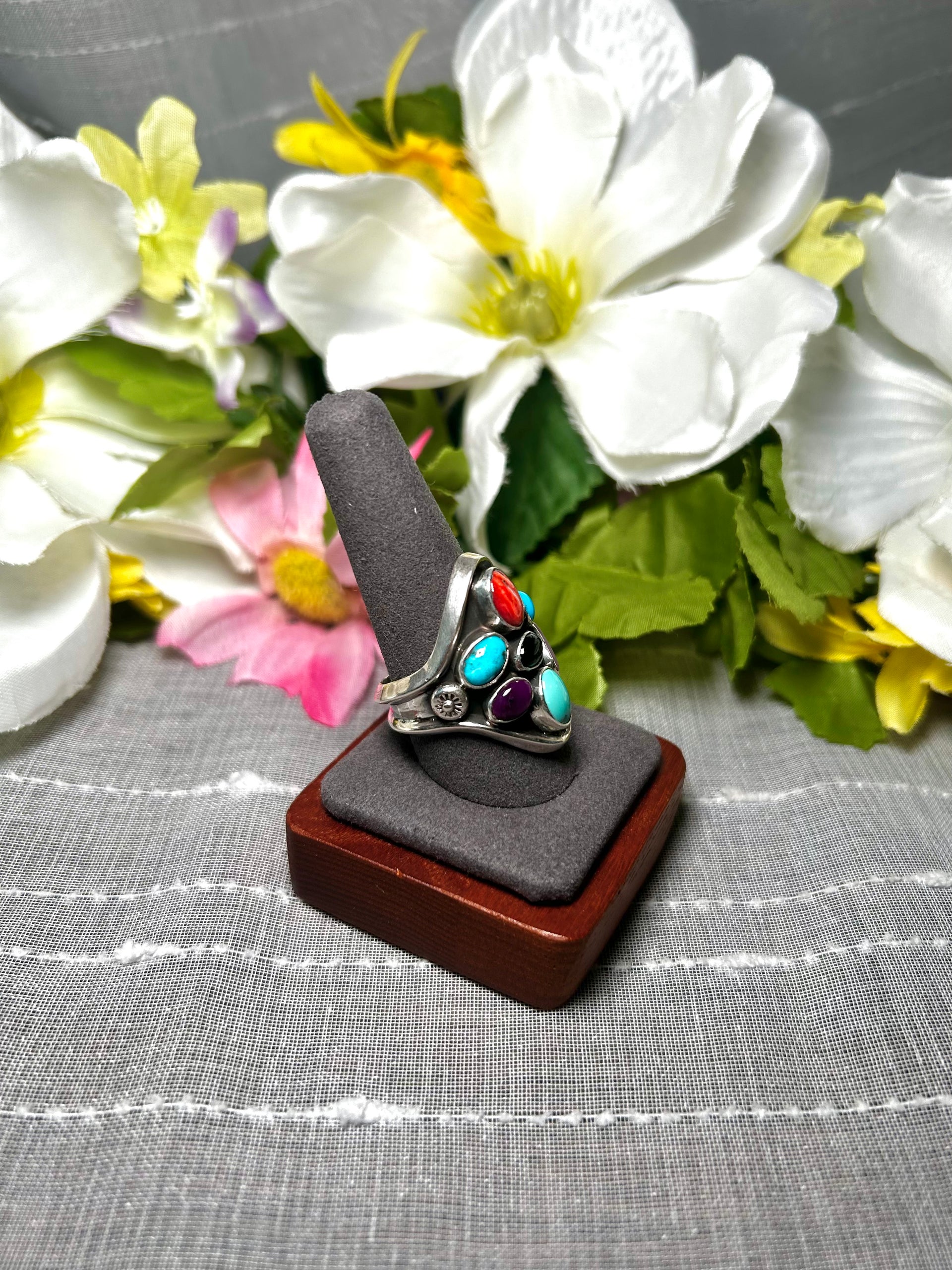 Emer Thompson Multi Stone & Sterling Silver Ring Size 10.5