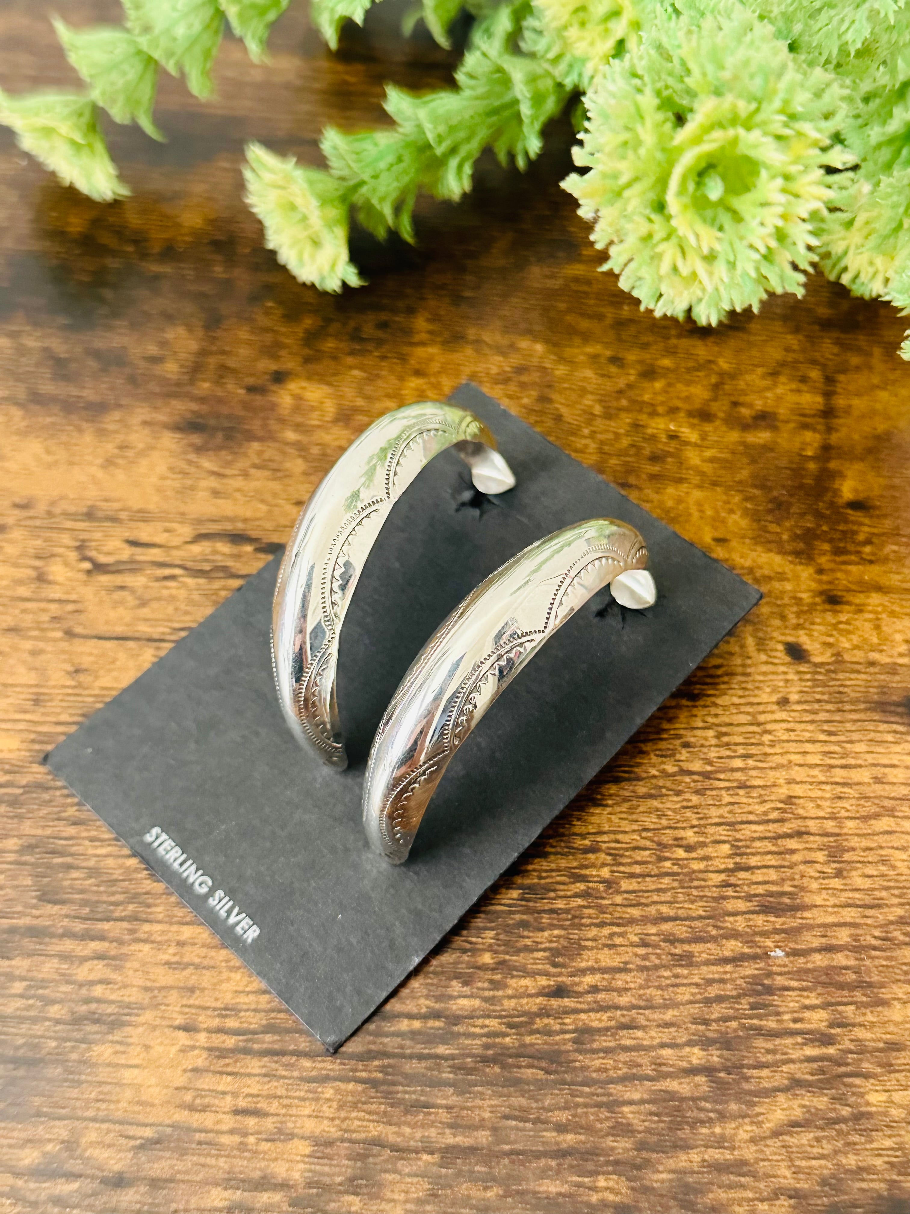 Navajo Made Sterling Silver Post Hoop Earrings