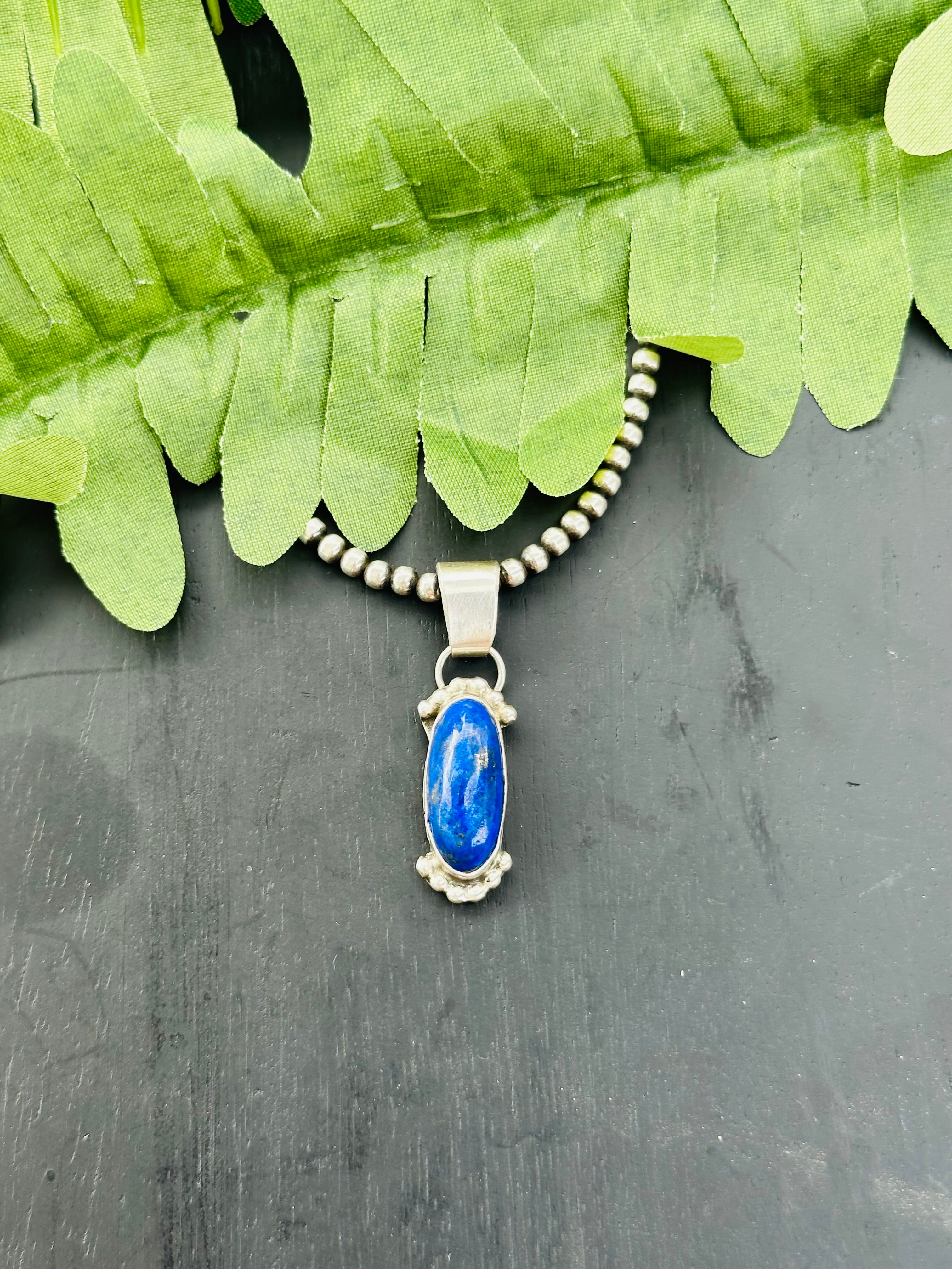 Navajo Made Lapis & Sterling Silver Pendant