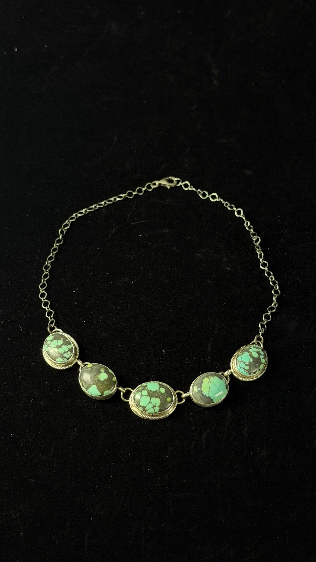 Navajo Made Blue Moon Turquoise & Sterling Sliver Choker Necklace