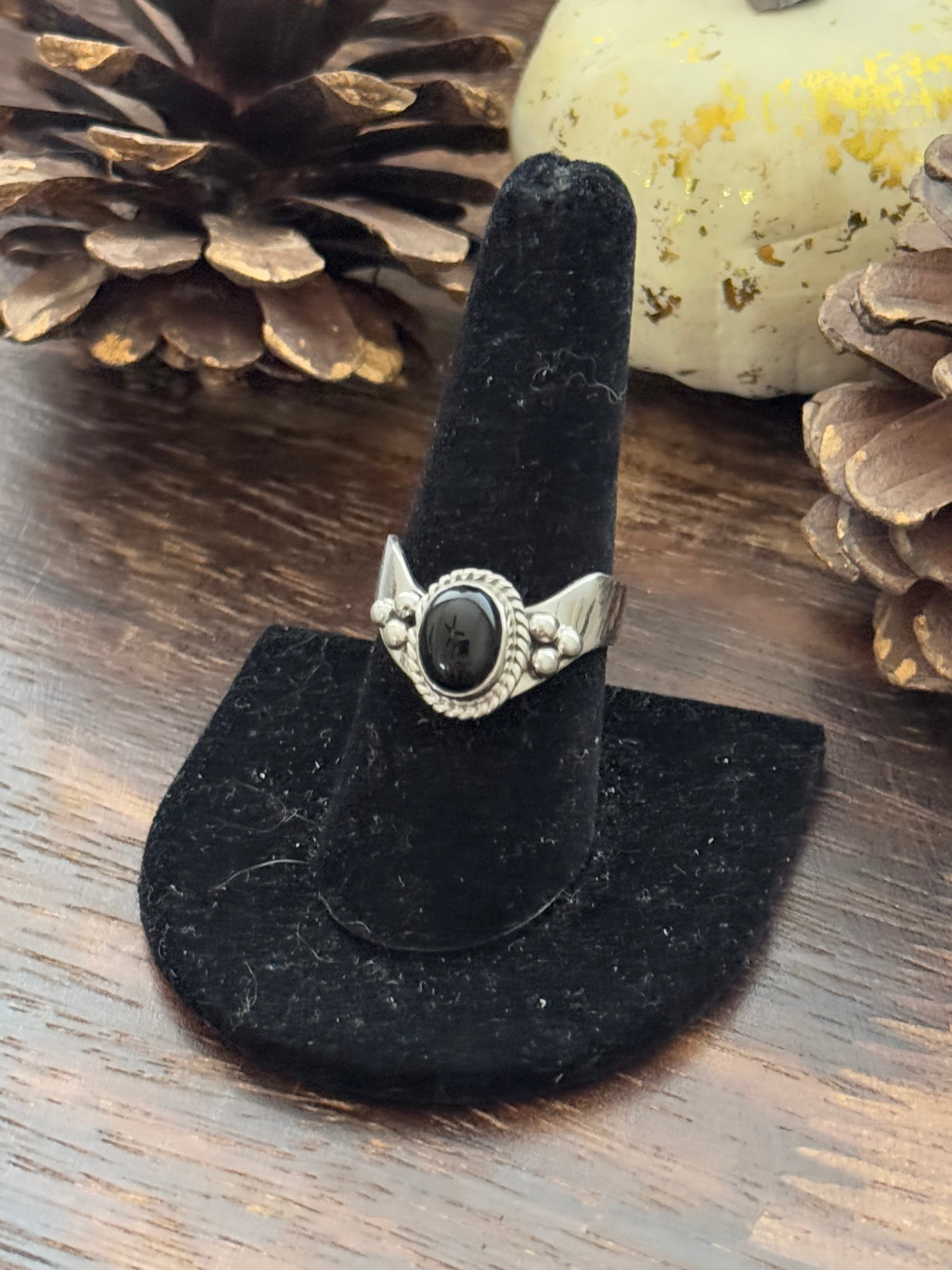 Navajo Made Onyx & Sterling Silver Ring