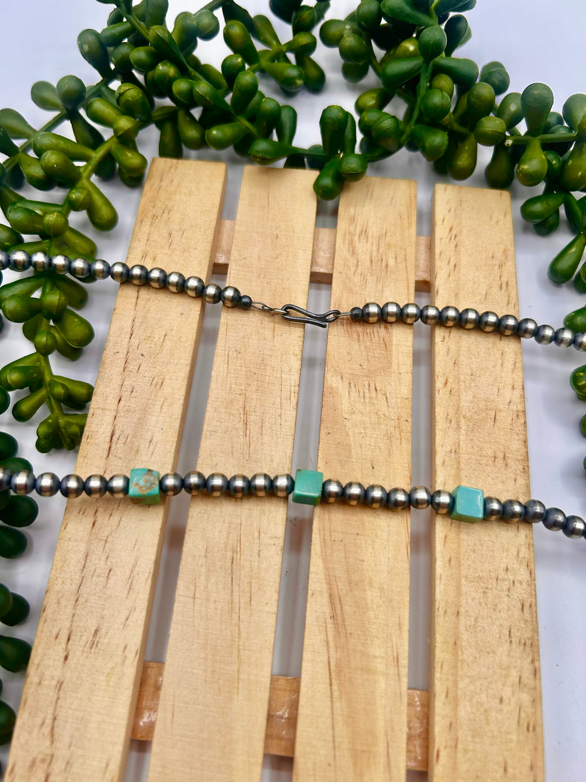 Navajo Made Strung Kingman Turquoise & Sterling Silver Necklace