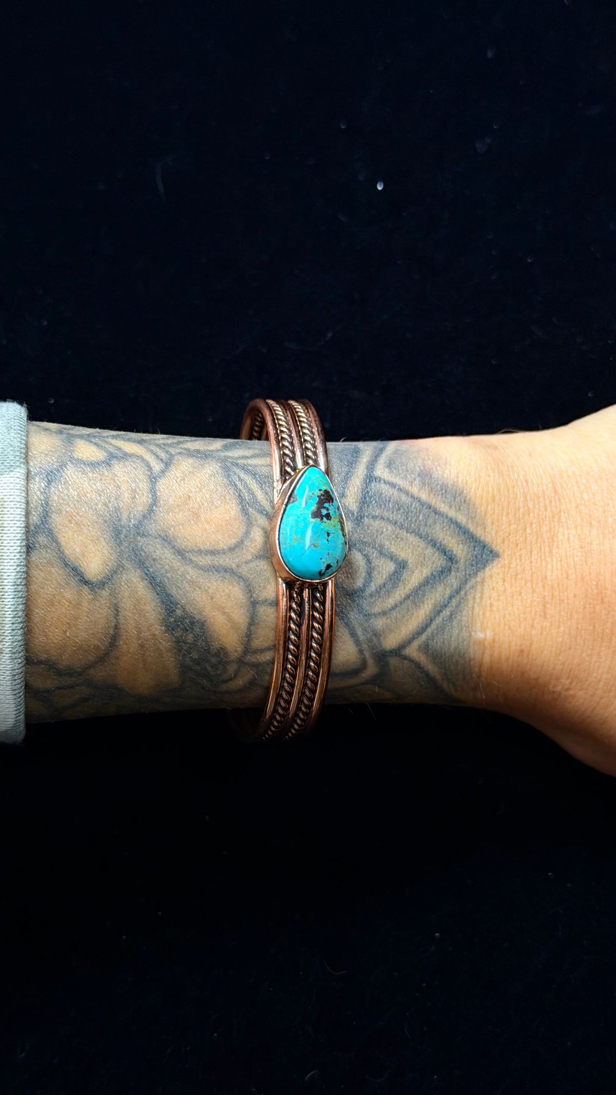 Navajo Made Kingman Turquoise & Copper Cuff Bracelet