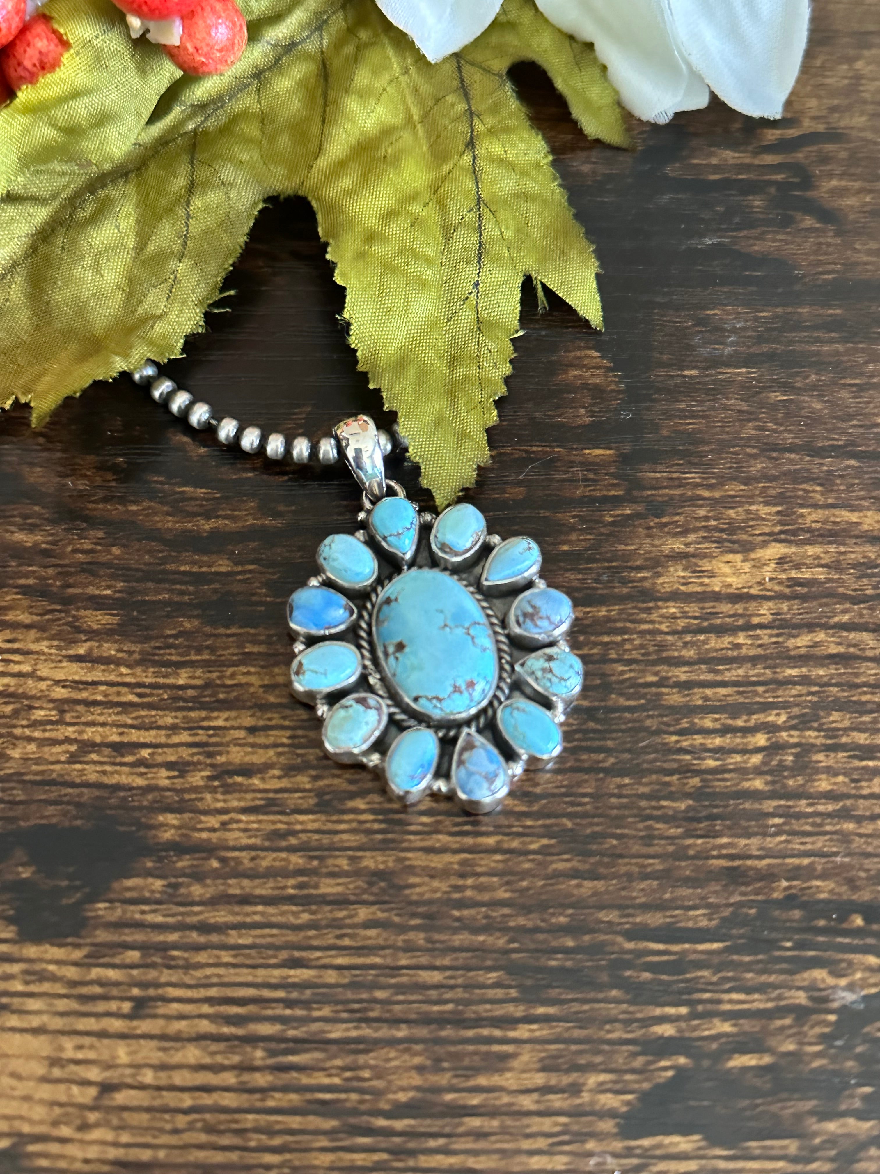 Southwest Handmade Golden Hills Turquoise & Sterling Silver Cluster Pendant