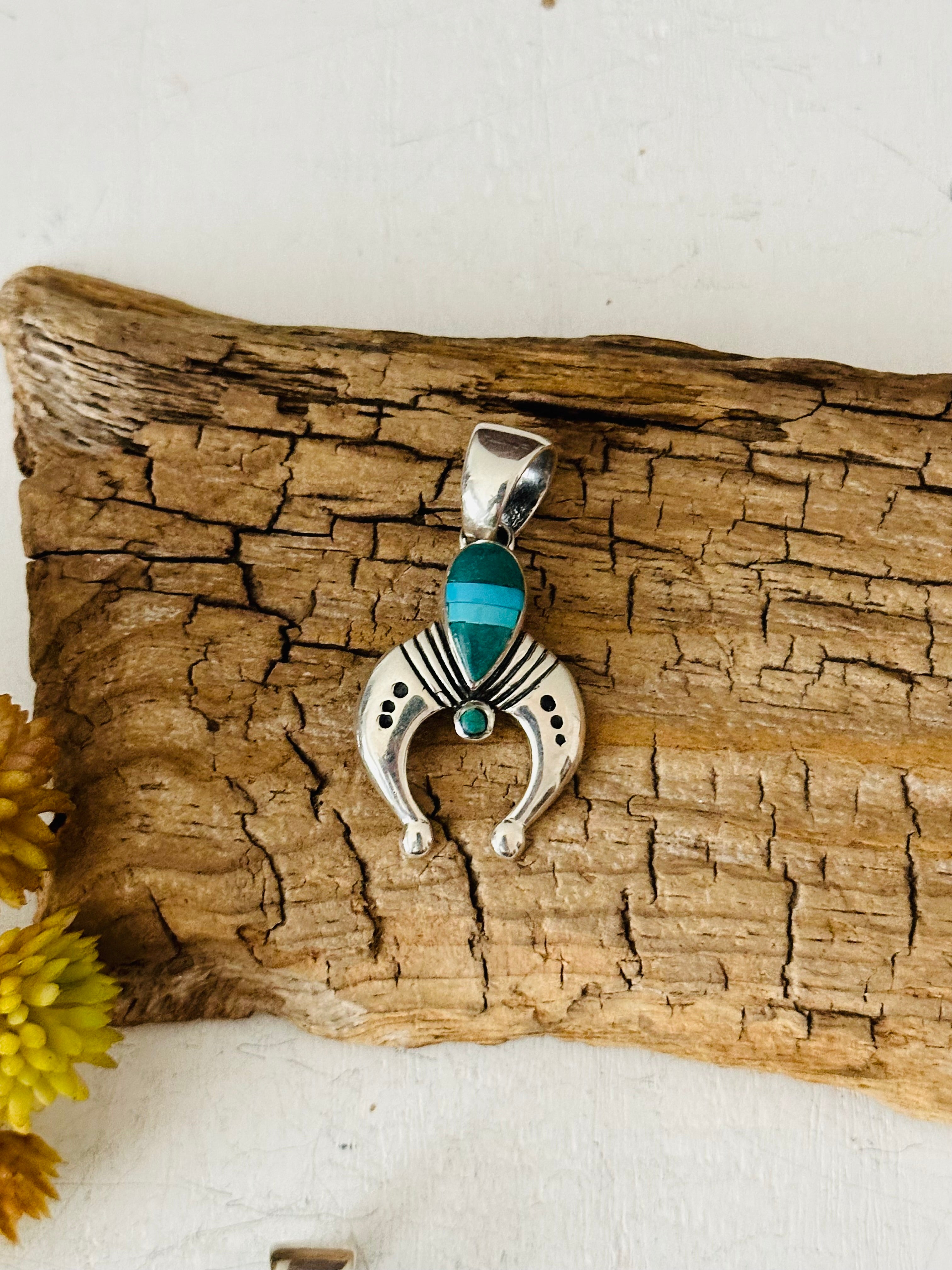 Navajo Made Multi Stone & Sterling Silver Pendant