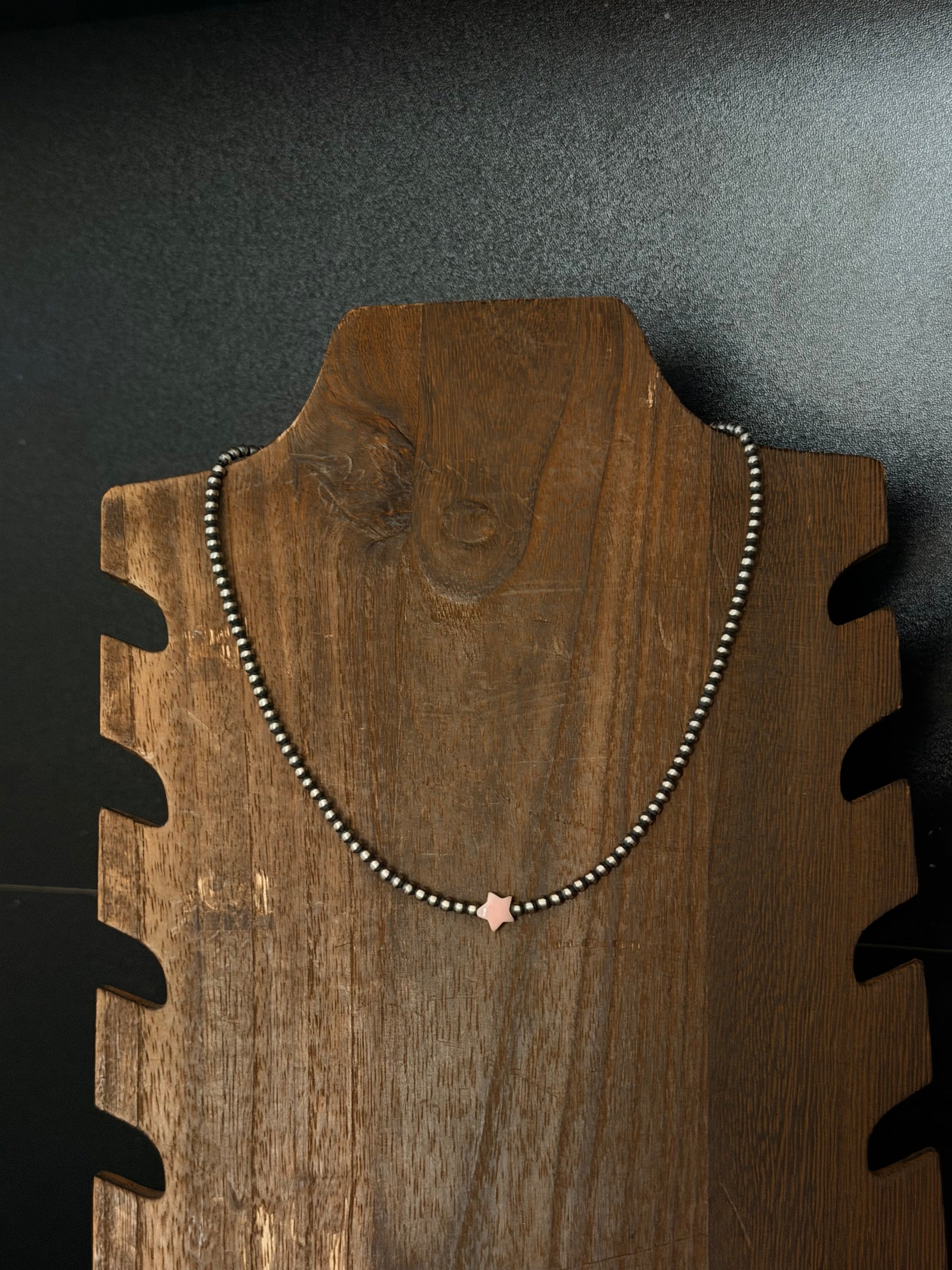 Navajo Strung Pink Conch & Sterling Silver Star Necklace