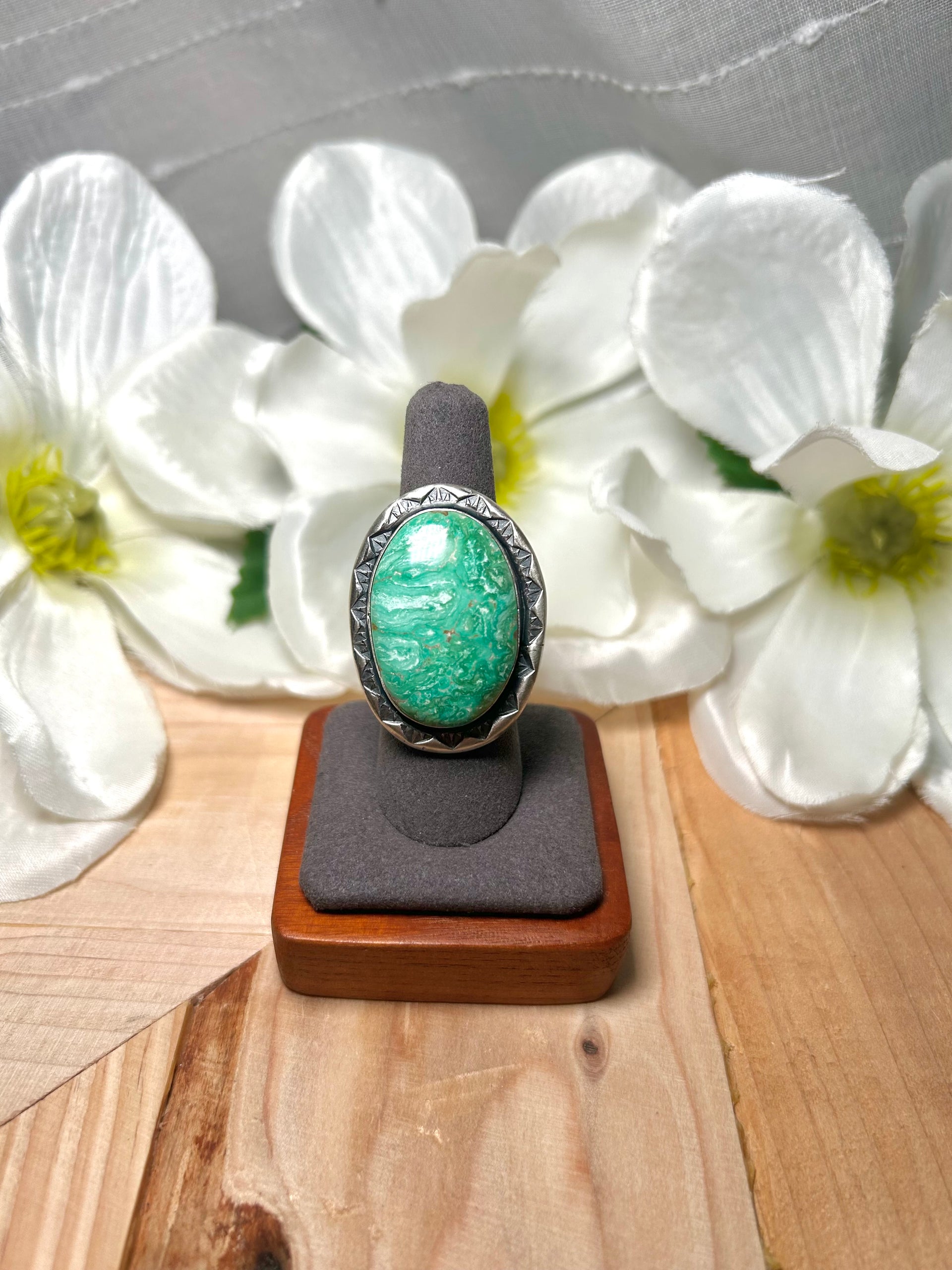 Jameson Garcia Broken Arrow Variscite & Sterling Silver Ring Size 7.5