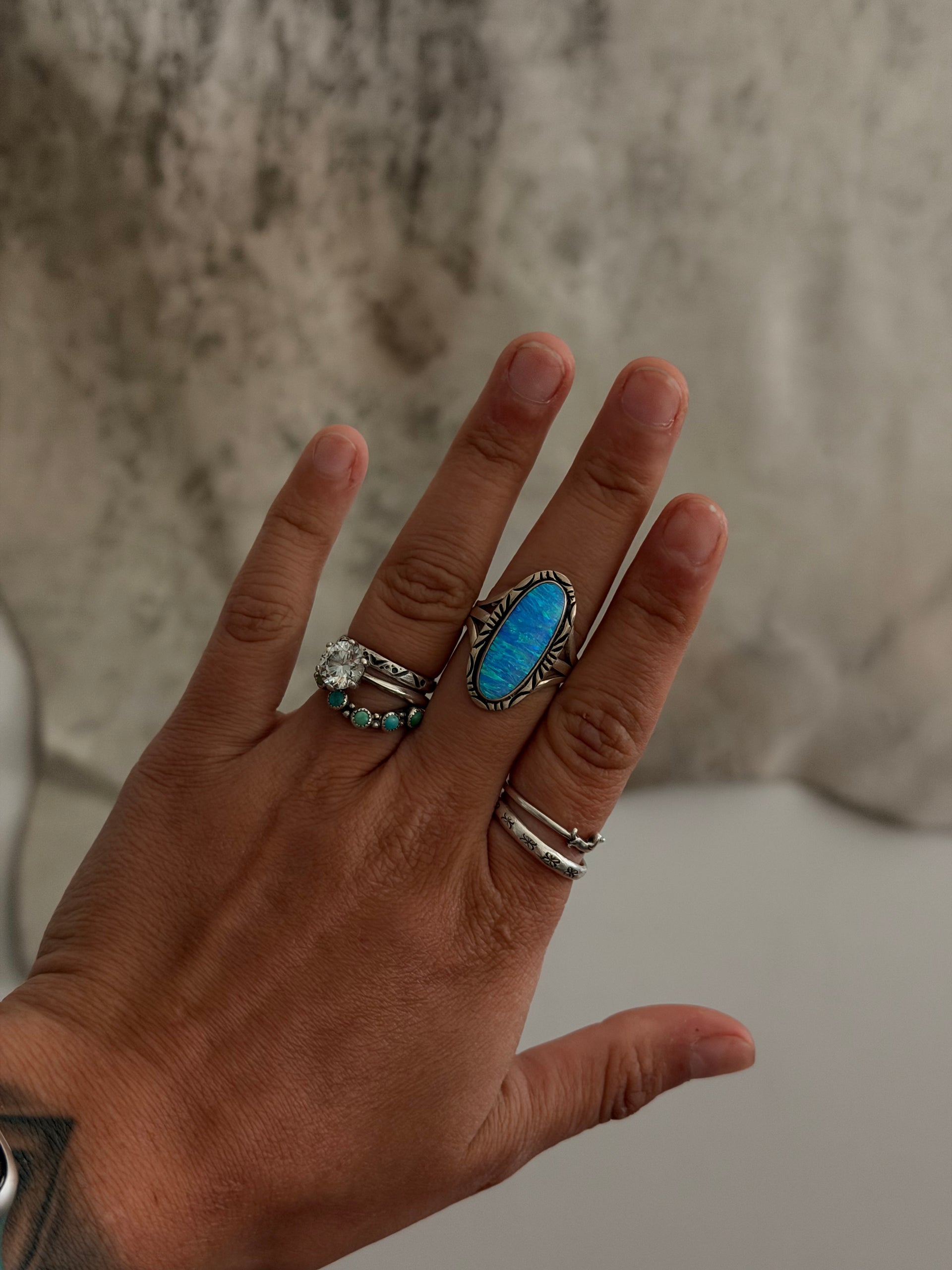 Navajo Made Opal & Sterling Silver Ring Size 7