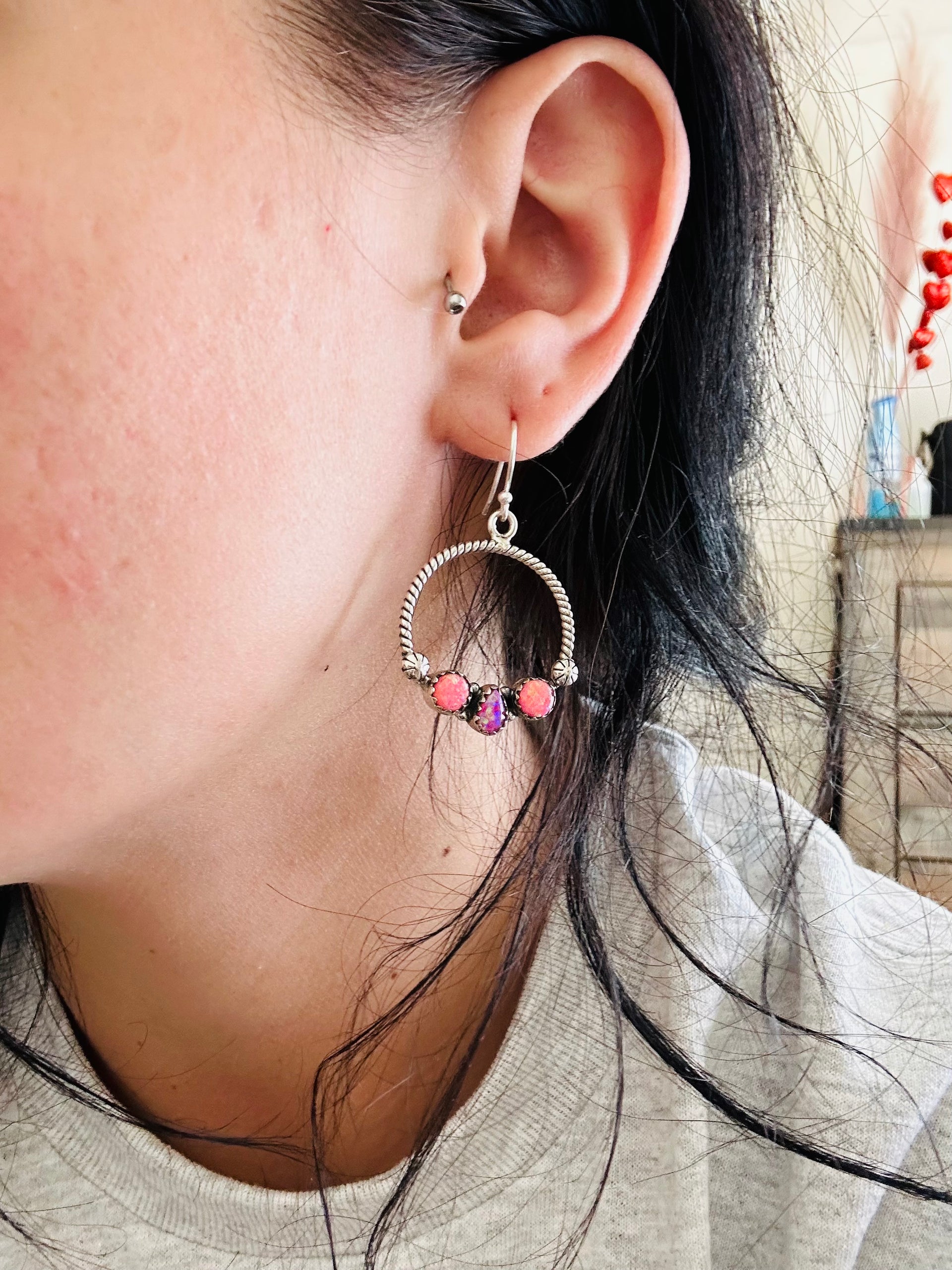 Southwest Handmade Opal & Sterling Silver Dangle Earrings