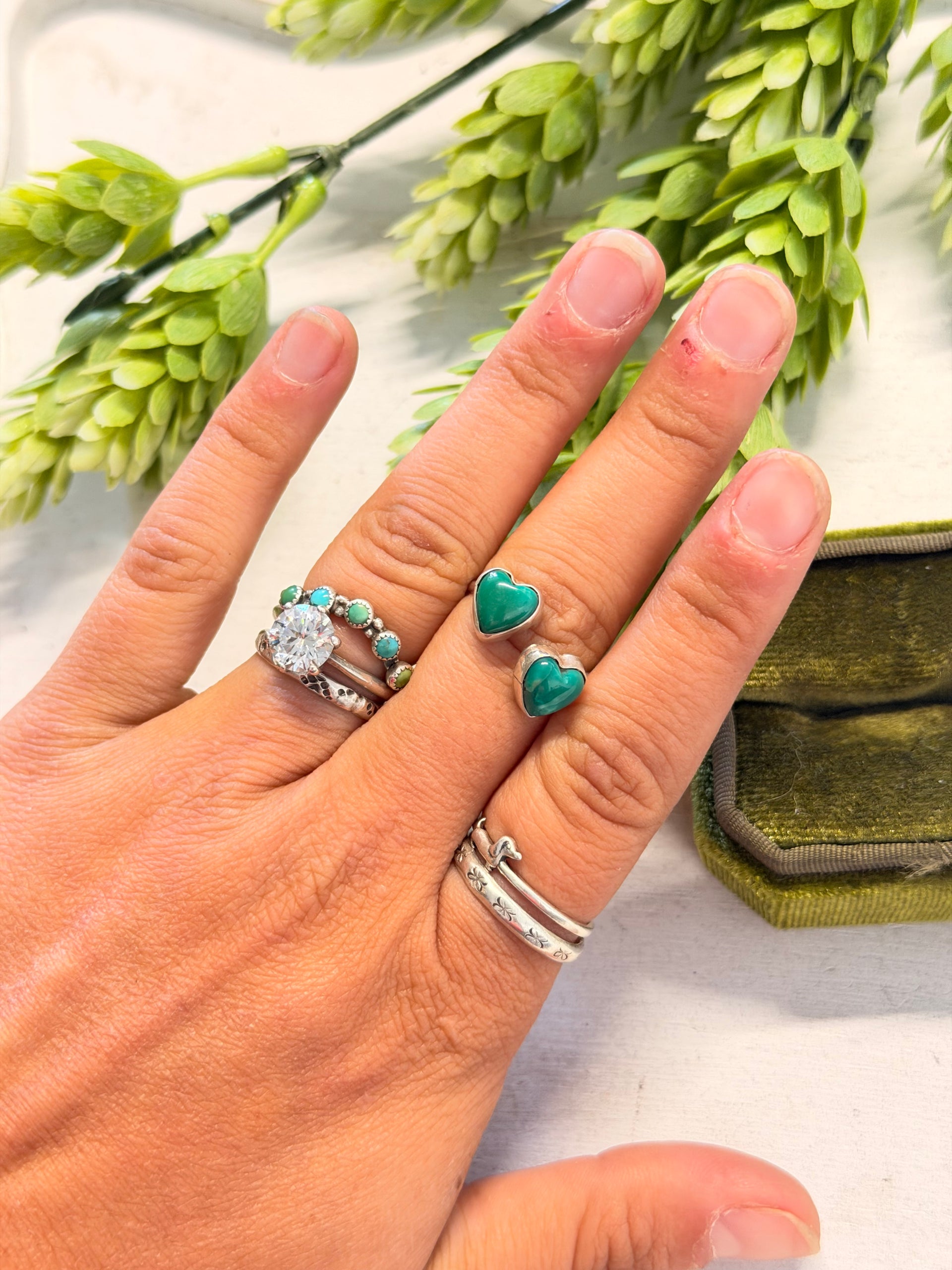 Navajo Made Royston Turquoise & Sterling Silver Adjustable Heart Ring