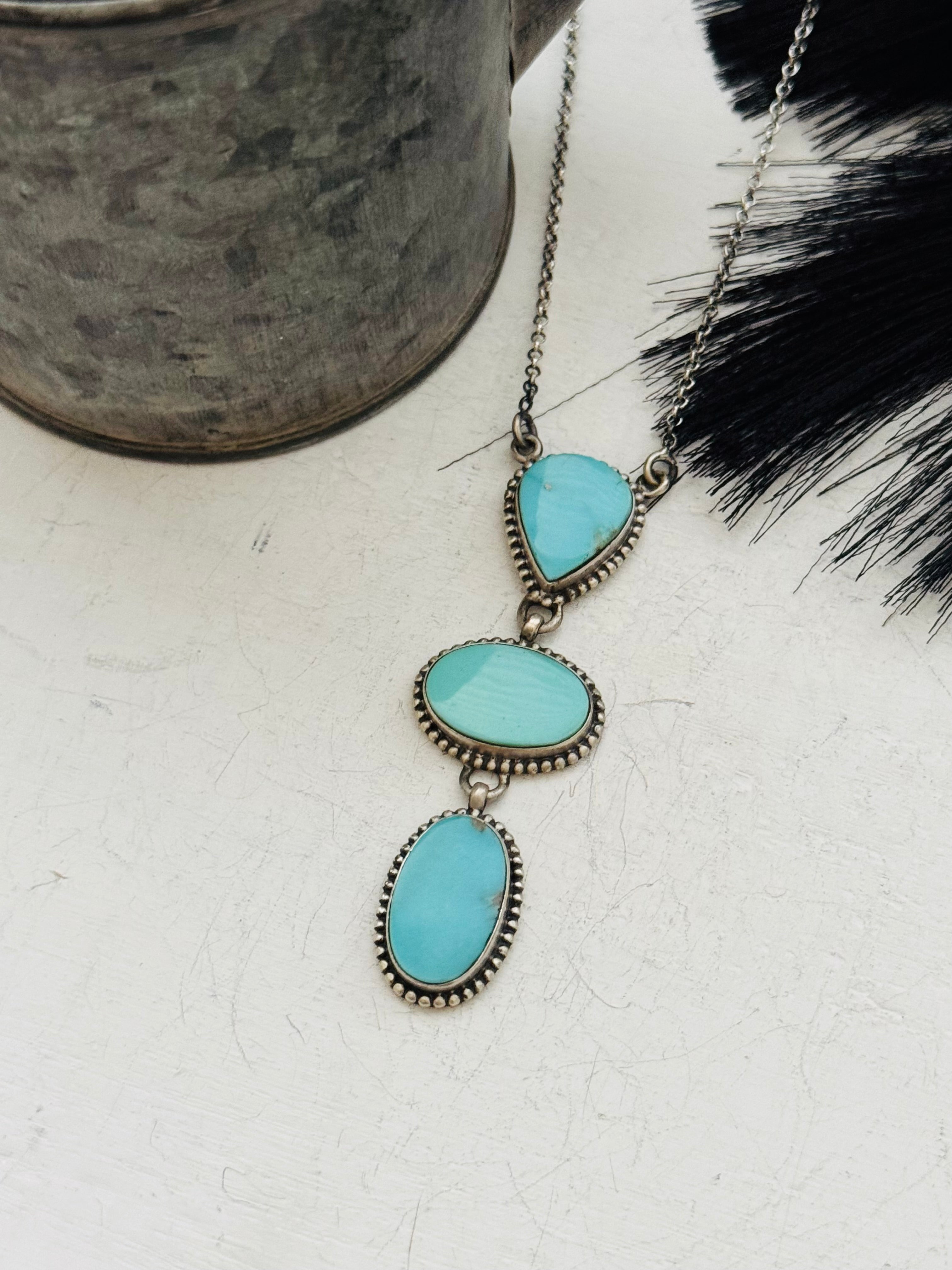 Southwest Handmade Kingman Turquoise & Sterling Silver Chain Necklace