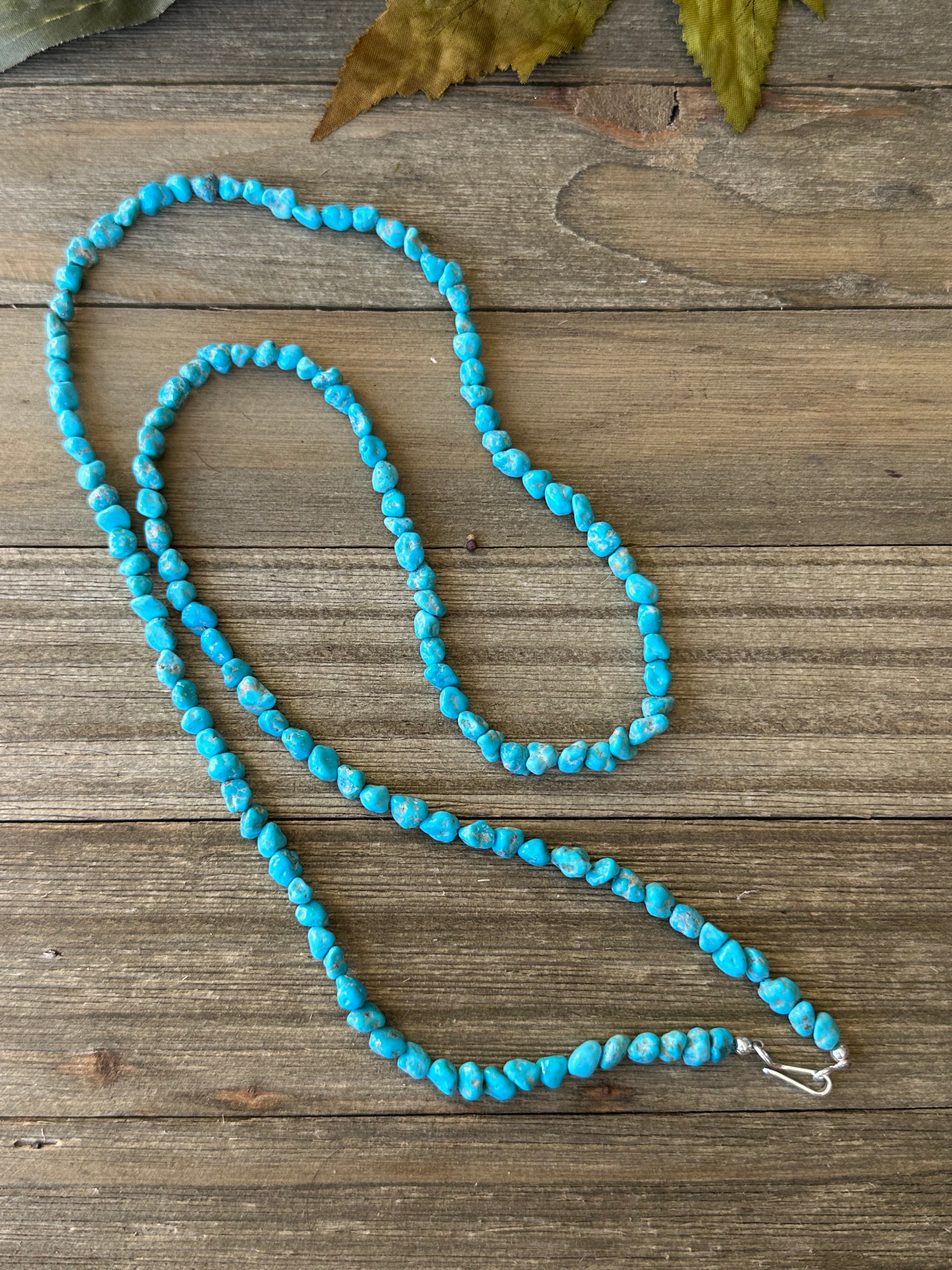 Navajo Strung Kingman Turquoise & Sterling Silver Beaded Necklace