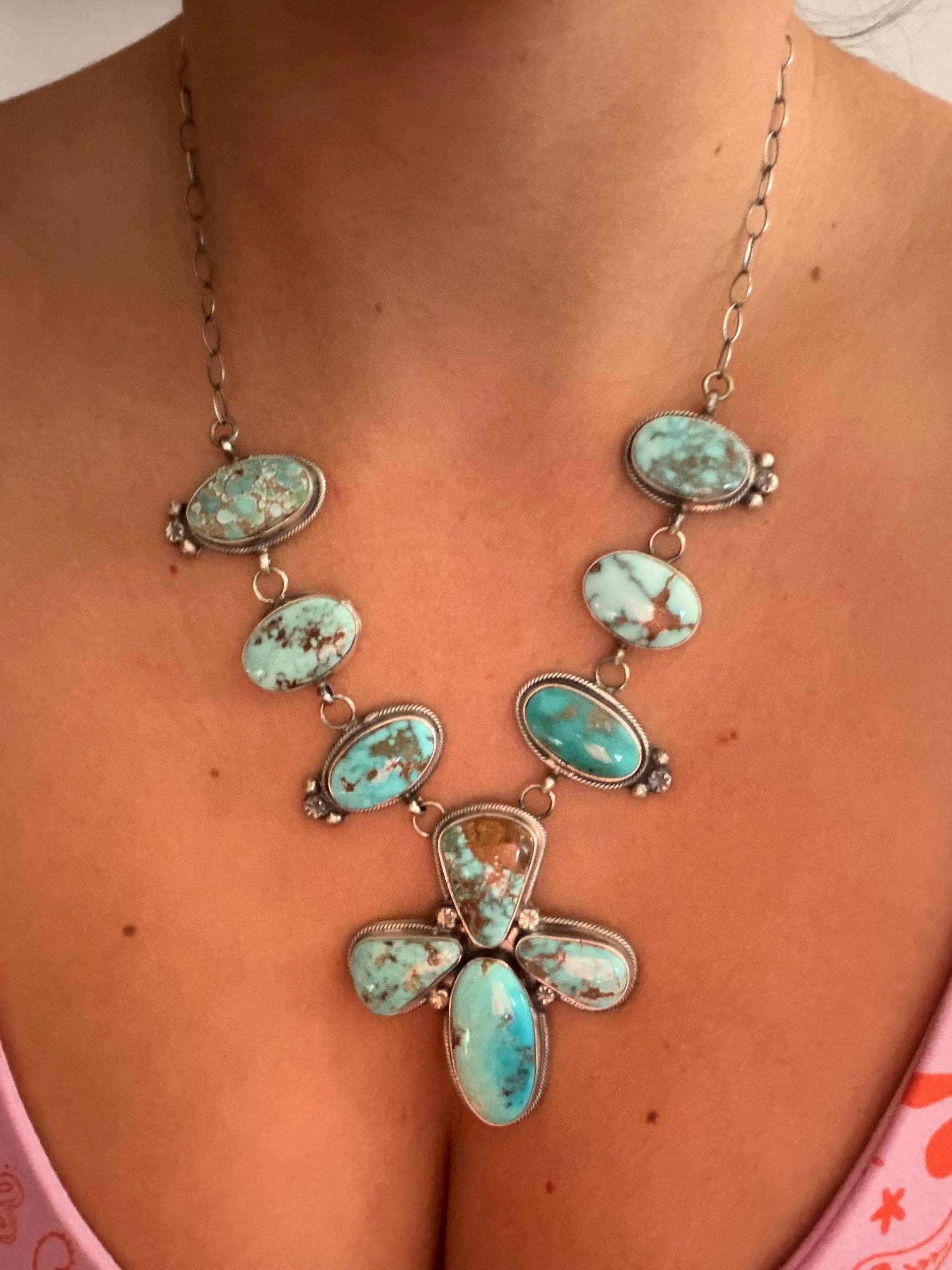 Kobe Martinez Dry Creek Turquoise & Sterling Silver Cluster Necklace Set