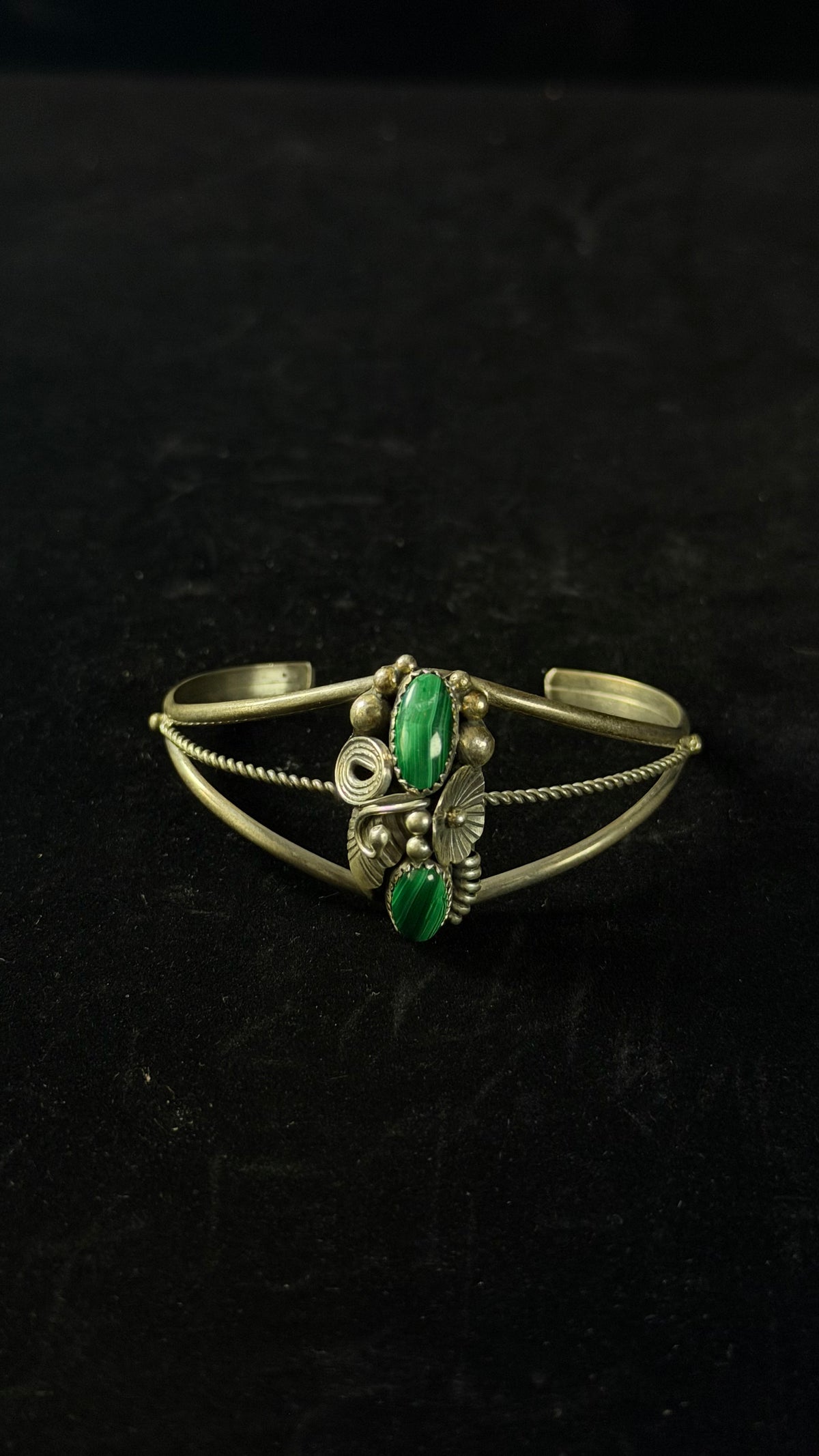 Navajo Made Malachite & Sterling Silver Cuff Bracelet
