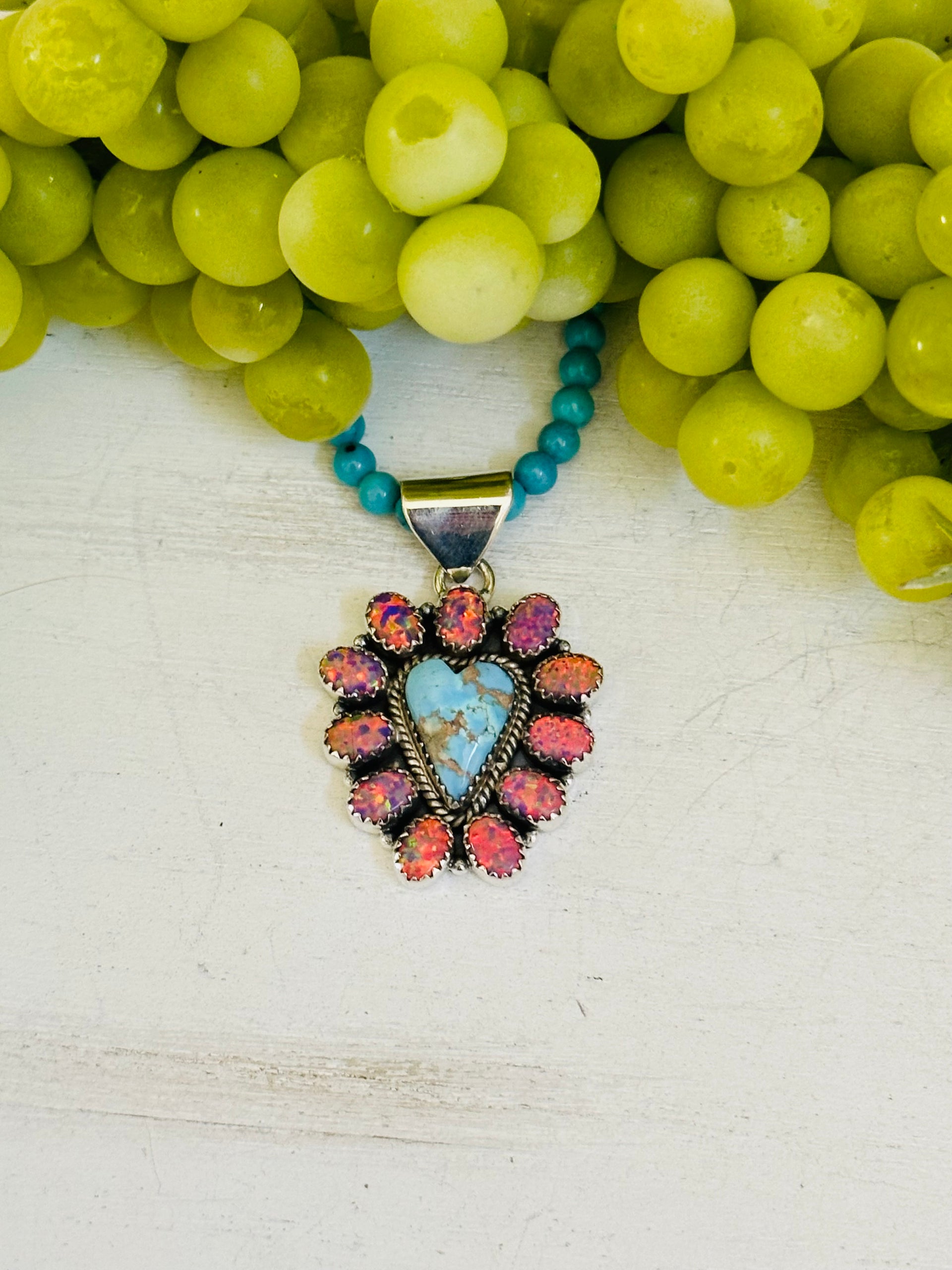 Southwest Handmade Multi Stone & Sterling Silver Cluster Pendant