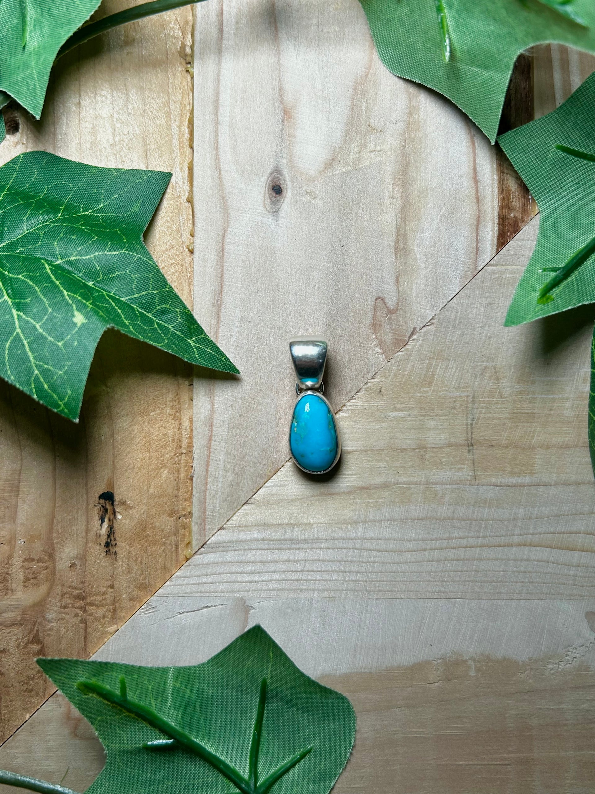 Navajo Made Kingman Turquoise & Sterling Silver Pendant