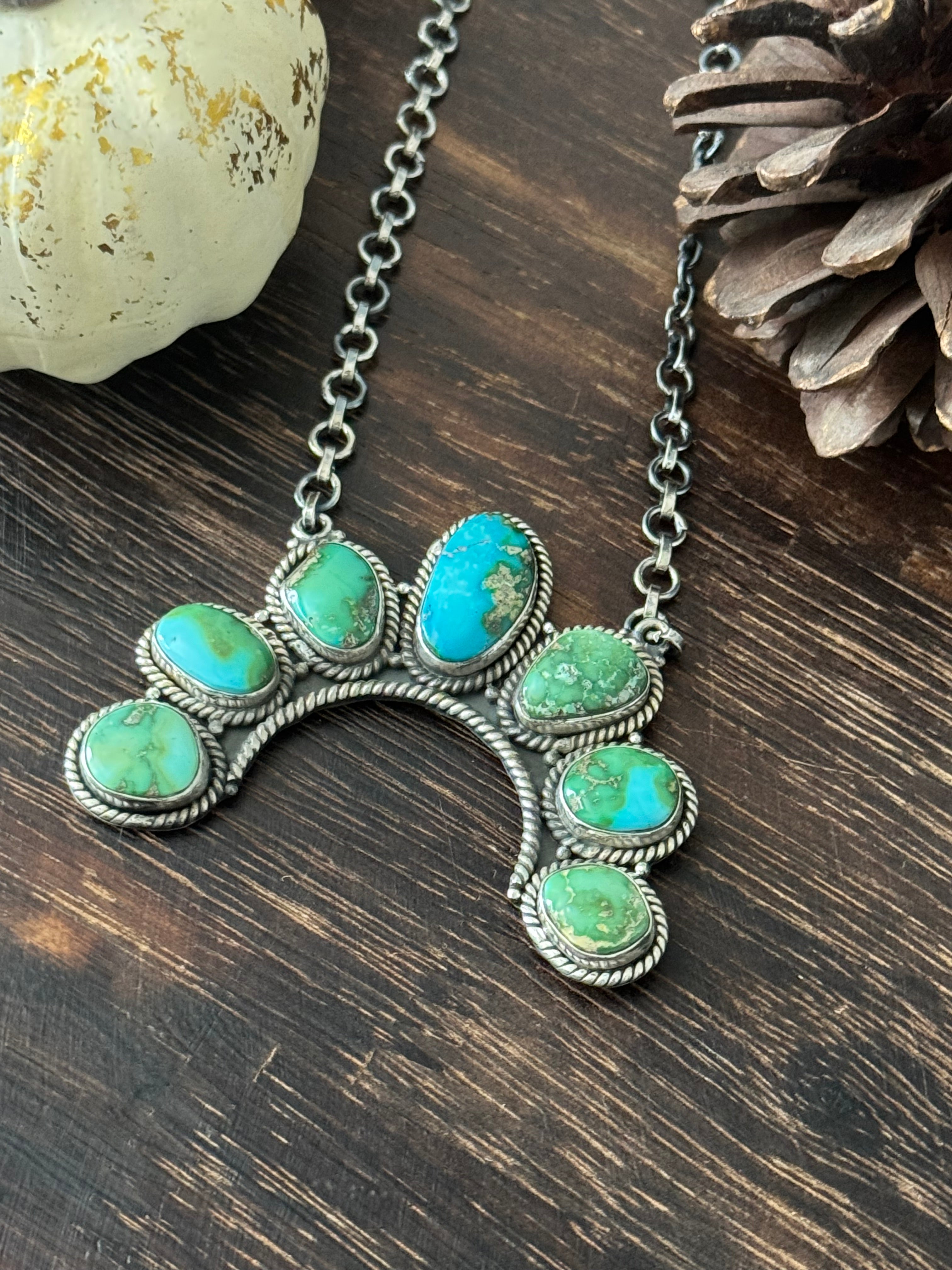 Southwest Sonoran Mountain Turquoise & Sterling Silver Cluster Necklace