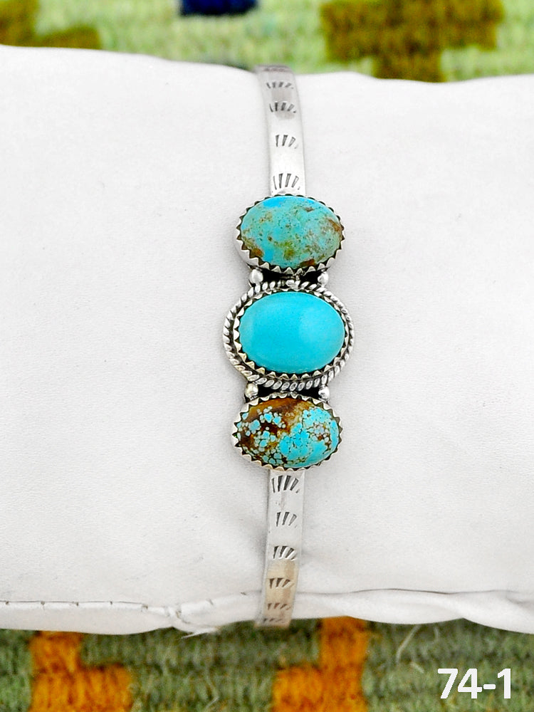 Southwest Handmade #8 Turquoise & Sterling Silver Cuff Bracelet