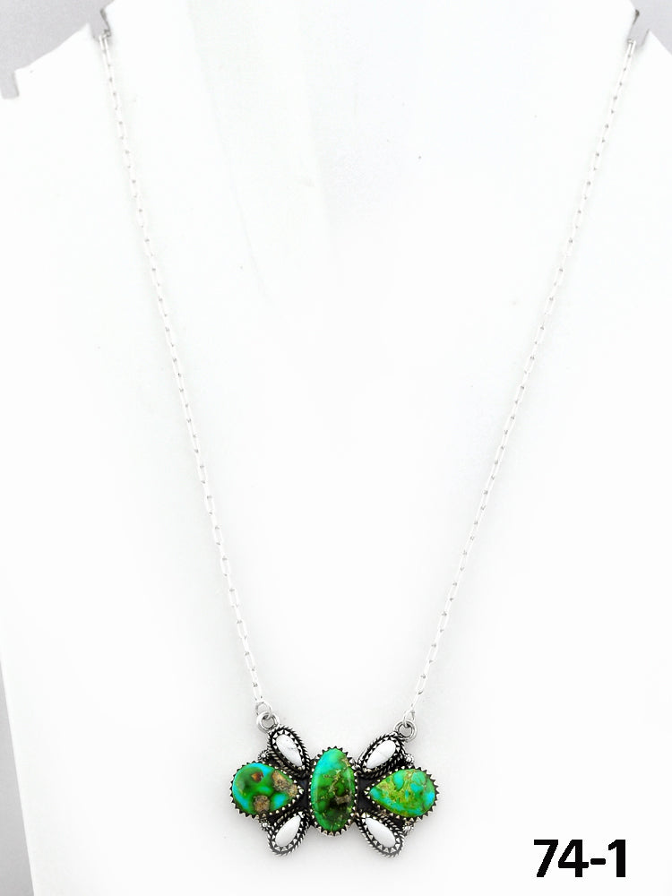 Southwest Made Sonoran Turquoise with White Buffalo & Sterling Silver Necklace