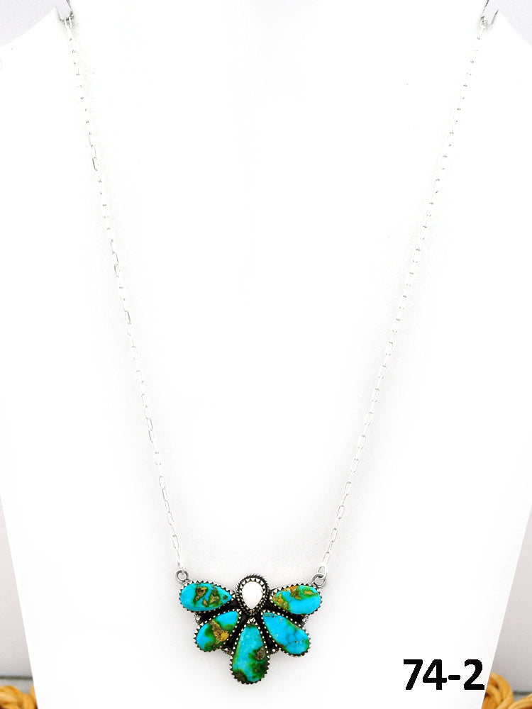 Southwest Made Sonoran Turquoise with White Buffalo & Sterling Silver Necklace