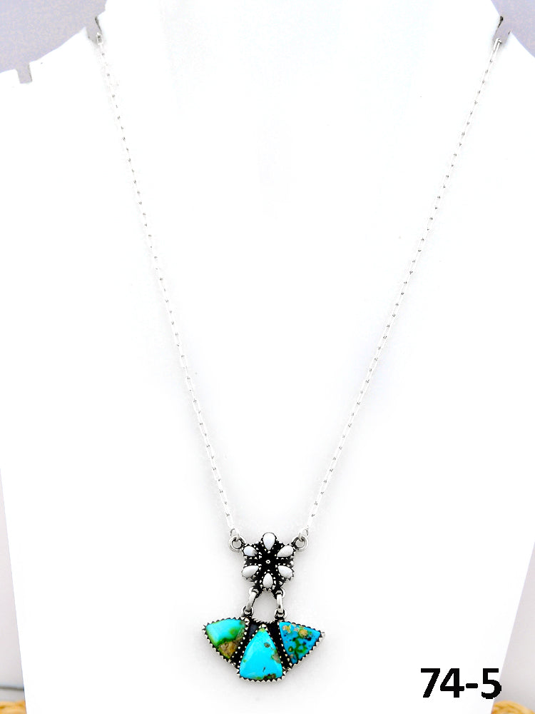 Southwest Made Sonoran Turquoise with White Buffalo & Sterling Silver Necklace