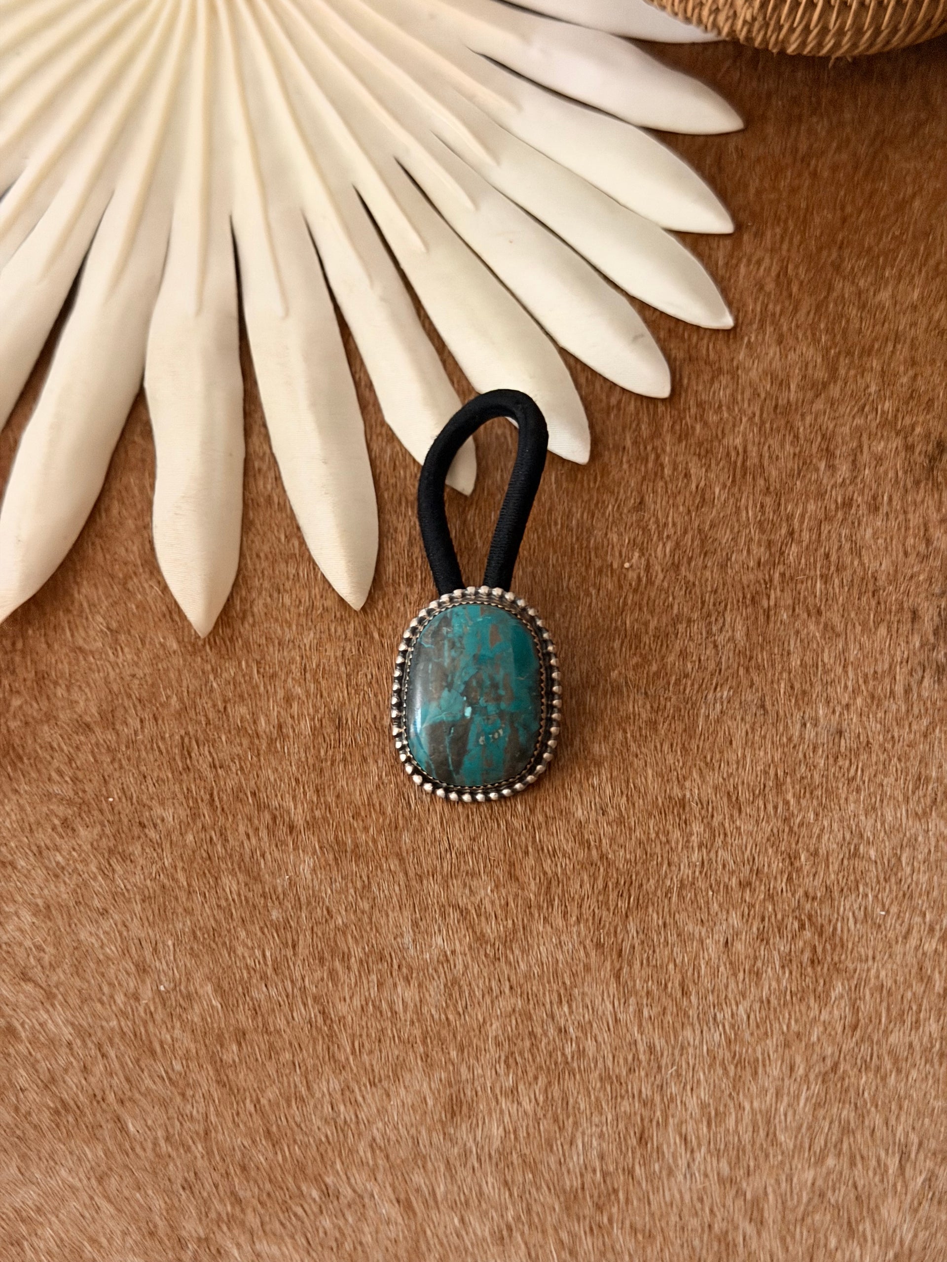 Navajo Made Kingman Turquoise & Sterling Silver Hair Tie