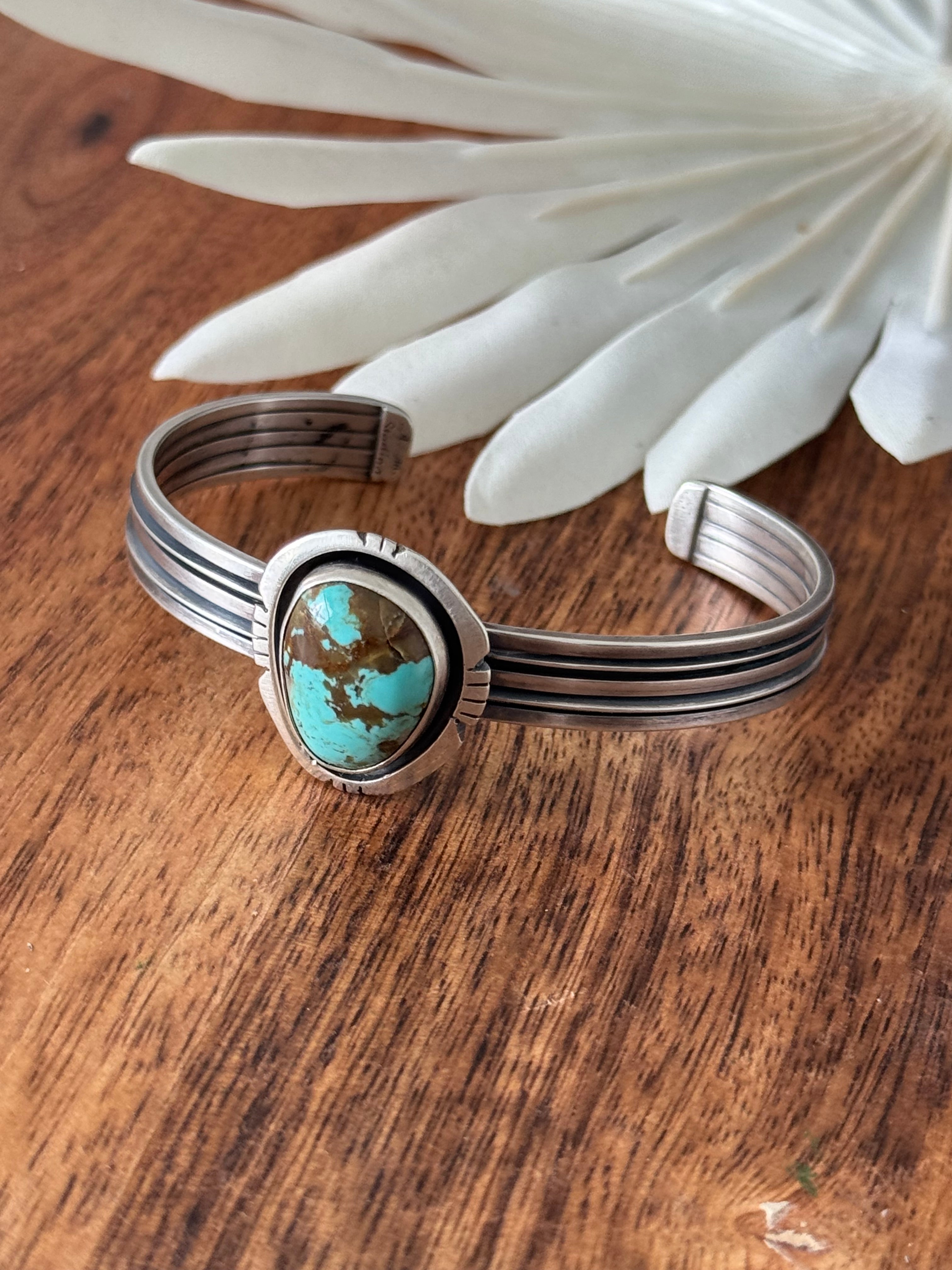 Navajo Made Kingman Turquoise & Sterling Silver Cuff Bracelet