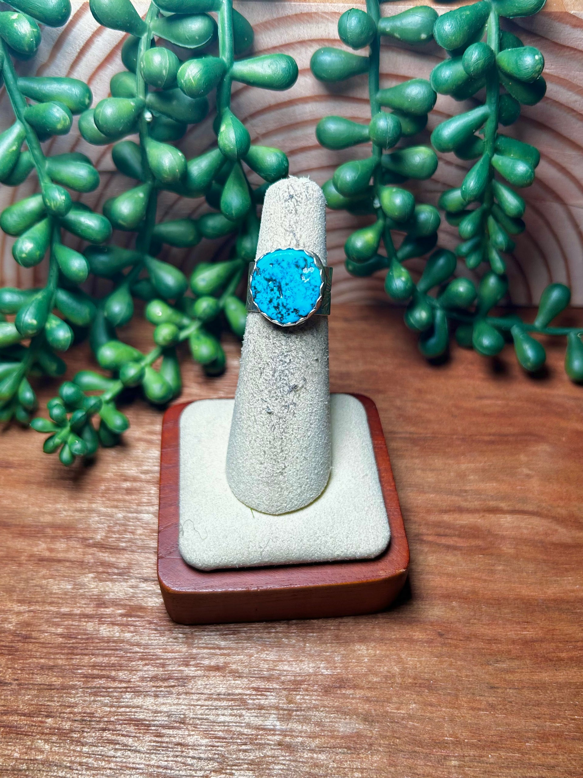 Navajo Made Kingman Turquoise & Sterling Silver Ring Size 5