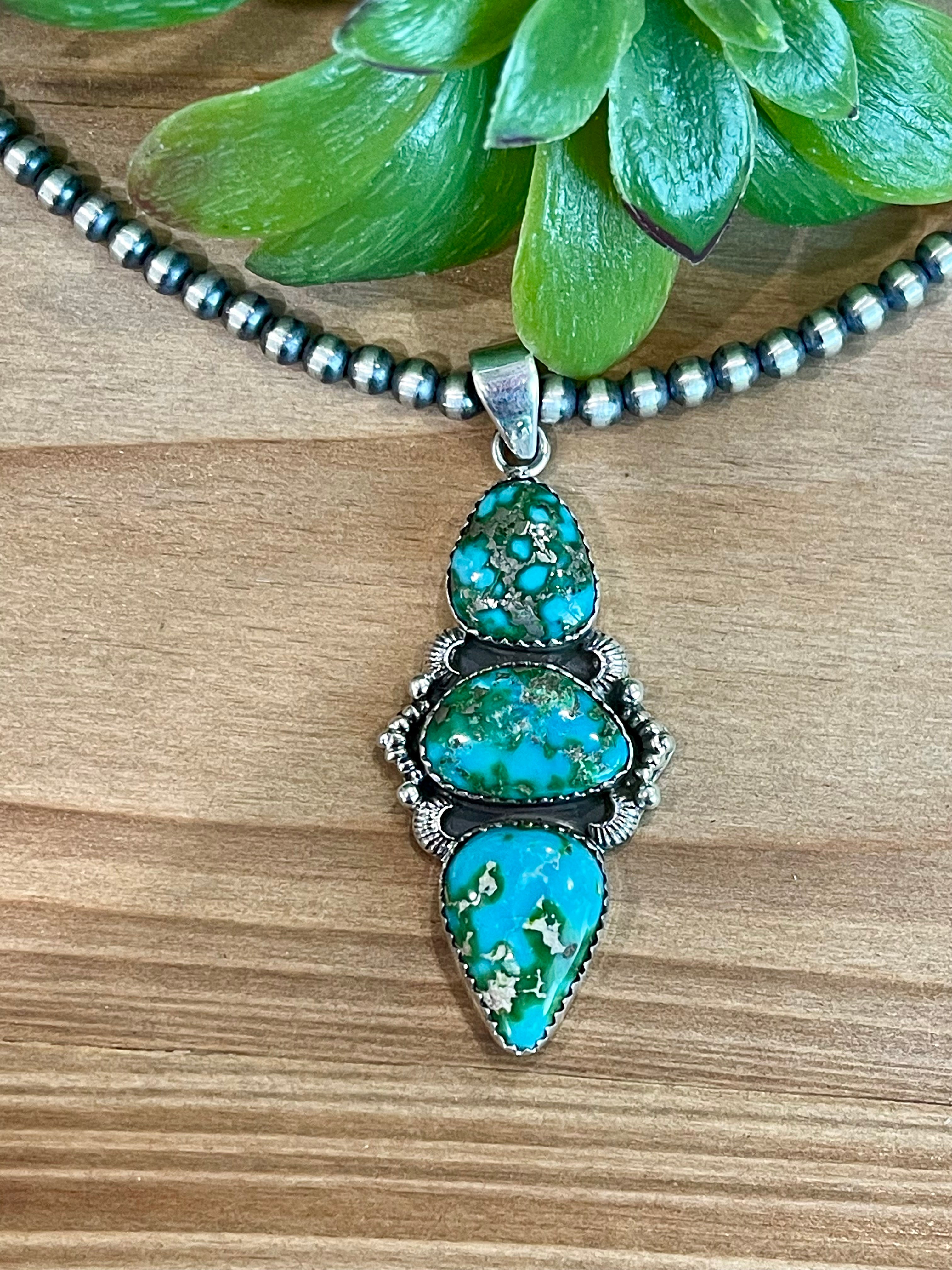 Southwest Handmade Sonoran Mountain Turquoise & Sterling Silver Pendant