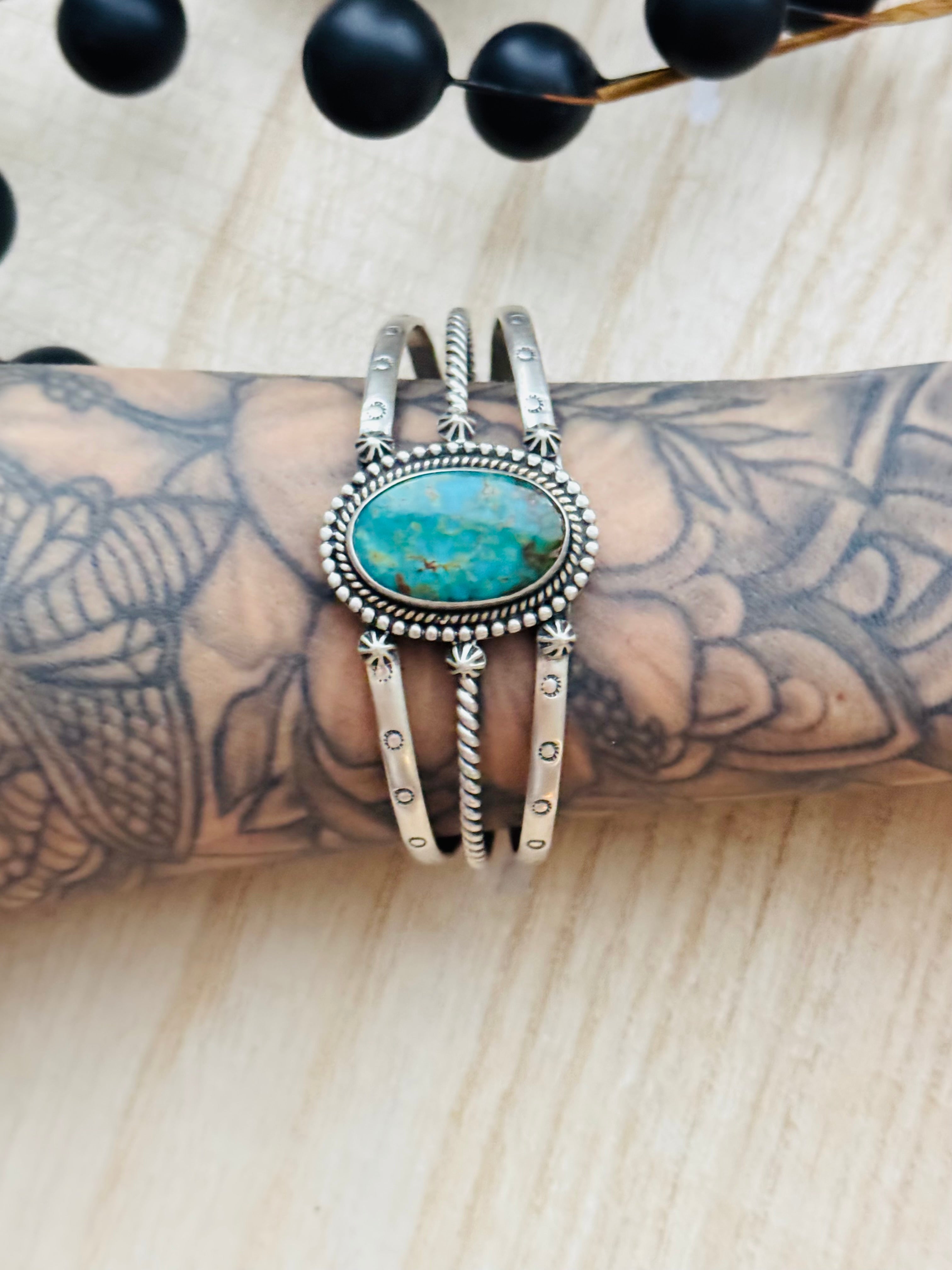 Southwest Made Kingman Turquoise & Sterling Silver Cuff Bracelet