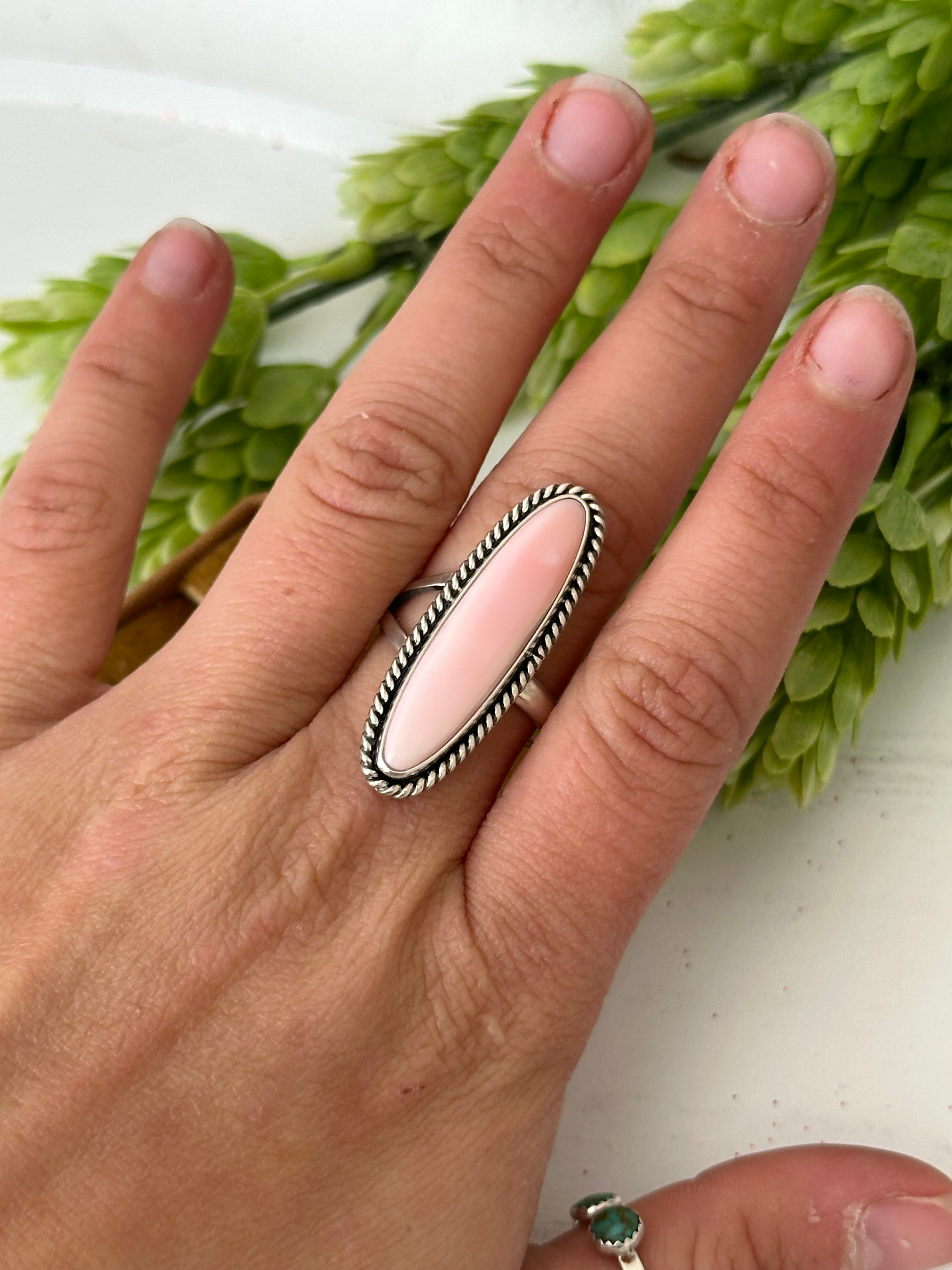 Navajo Made Pink Conch & Sterling Silver Adjustable Ring