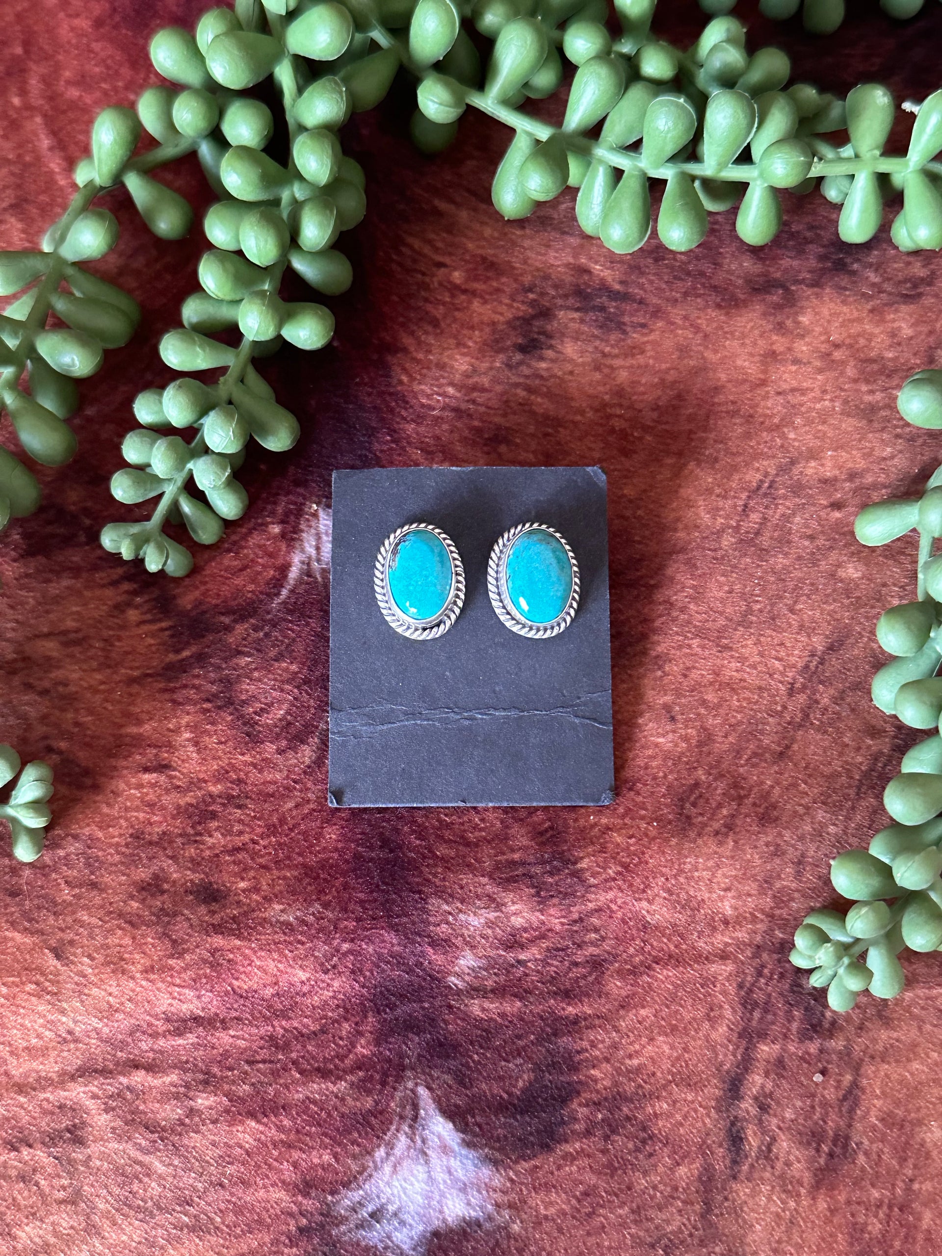 Navajo Handmade Kingman Turquoise & Sterling Silver Post Earrings