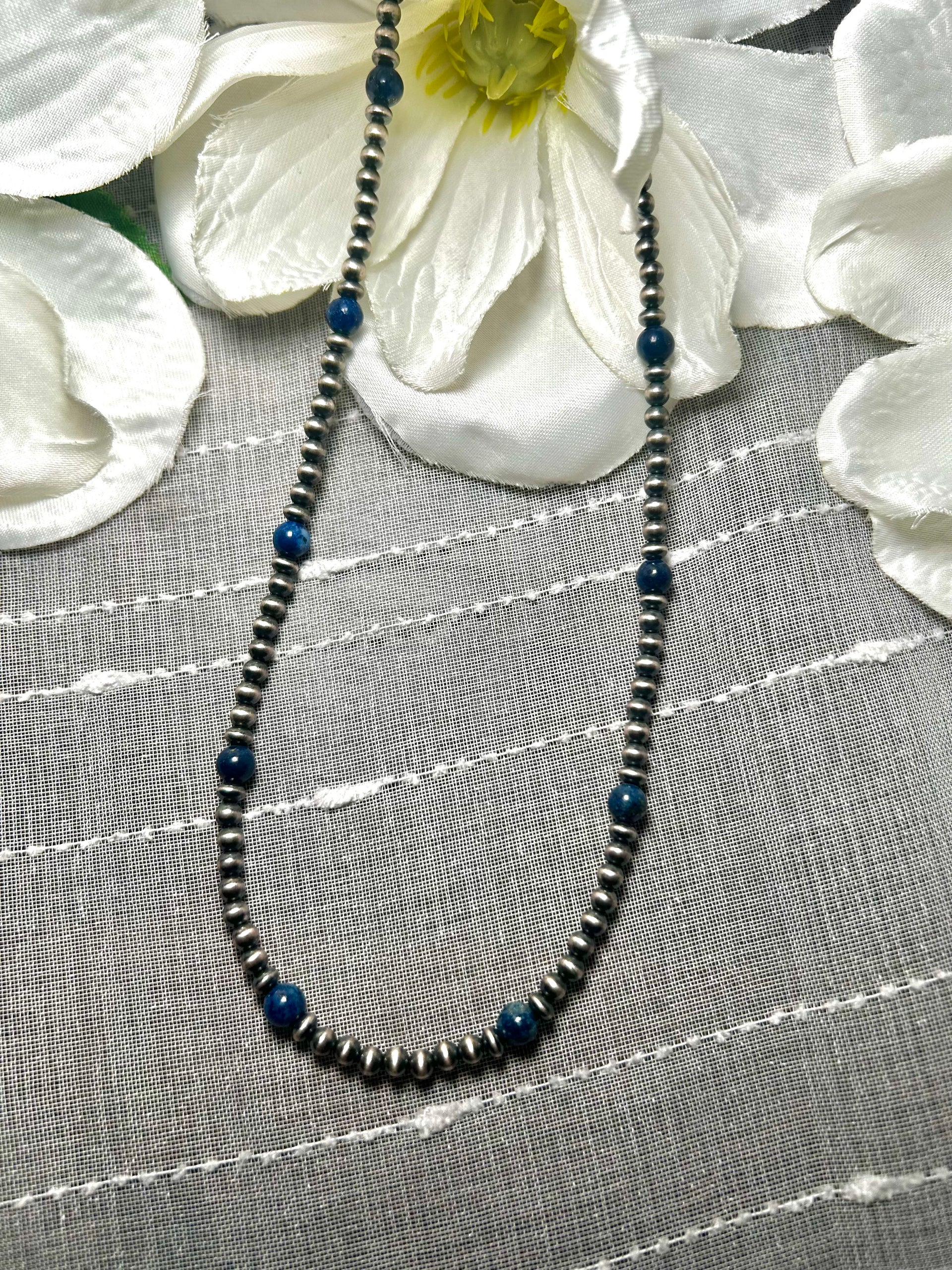 Navajo Made Strung Lapis & Sterling Silver Necklace