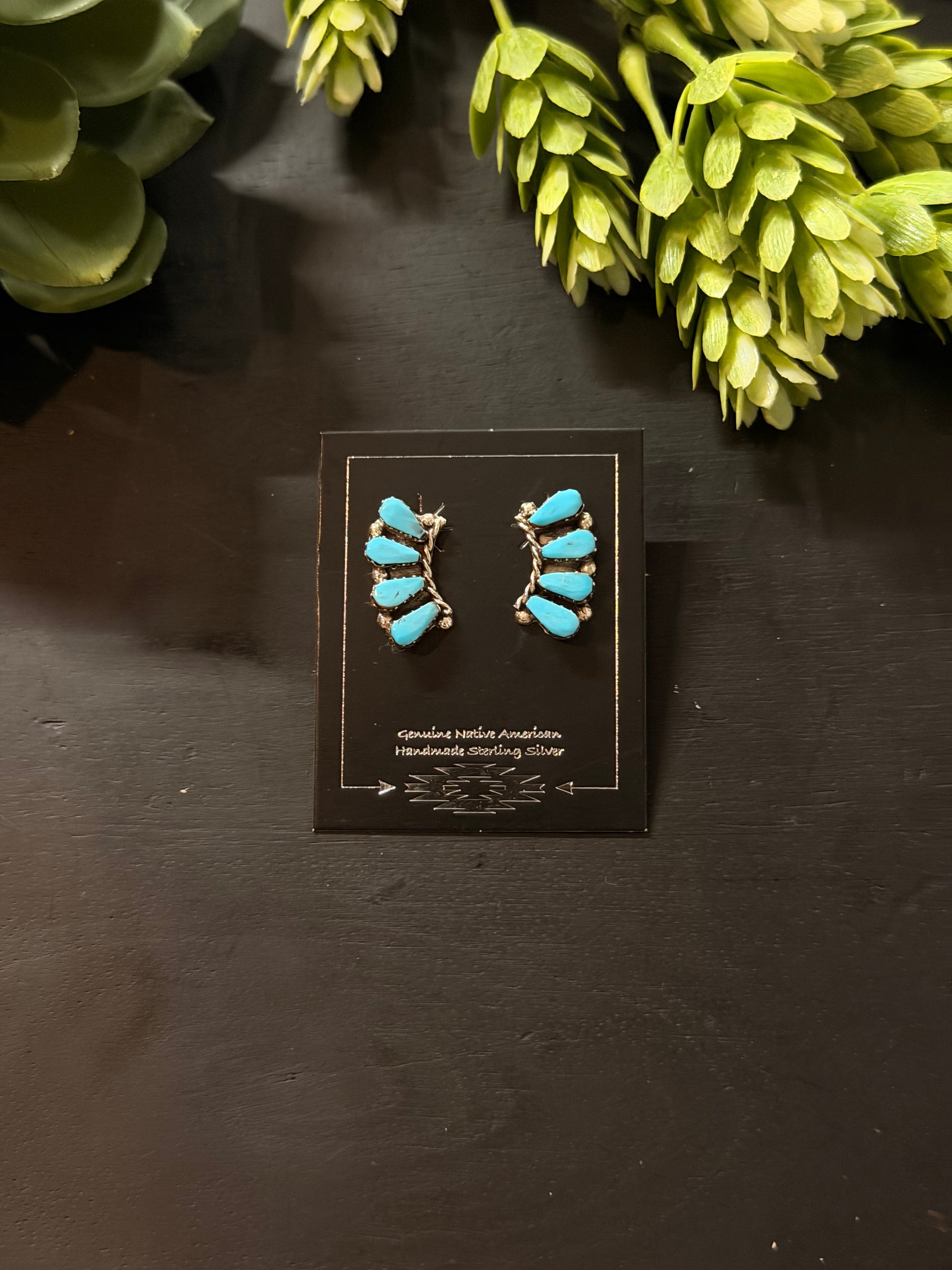 Zuni Handmade Turquoise & Sterling Silver Post Earrings