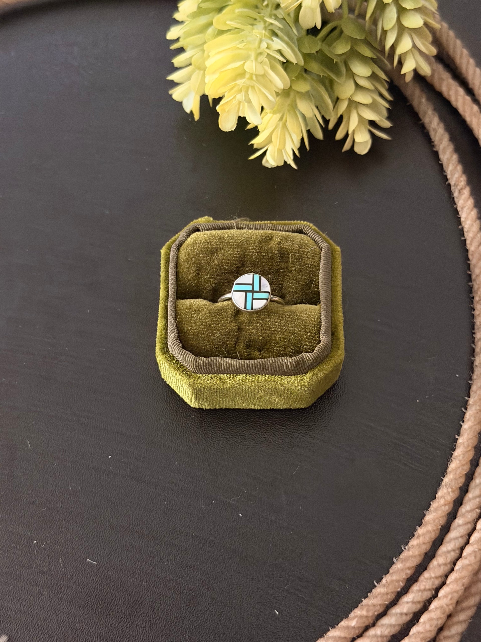 Zuni Made Multi Stone & Sterling Silver Inlay Ring