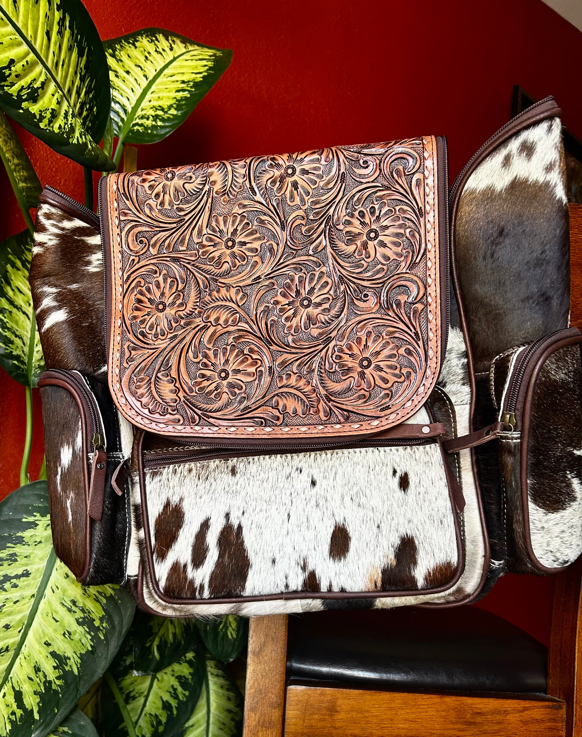 Genuine Cowhide & Flower Leather Back Pack/Diaper Bag